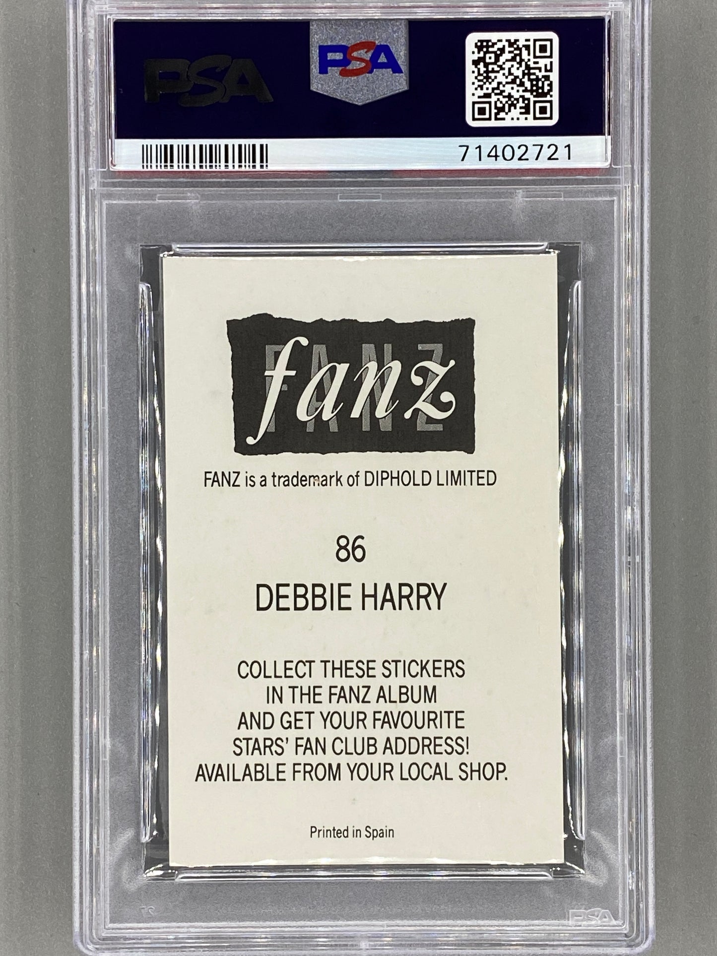 1988 Fanz #86 Debbie Harry Rock/Pop Stars Stickers PSA 6 - Pop 1 (Music)