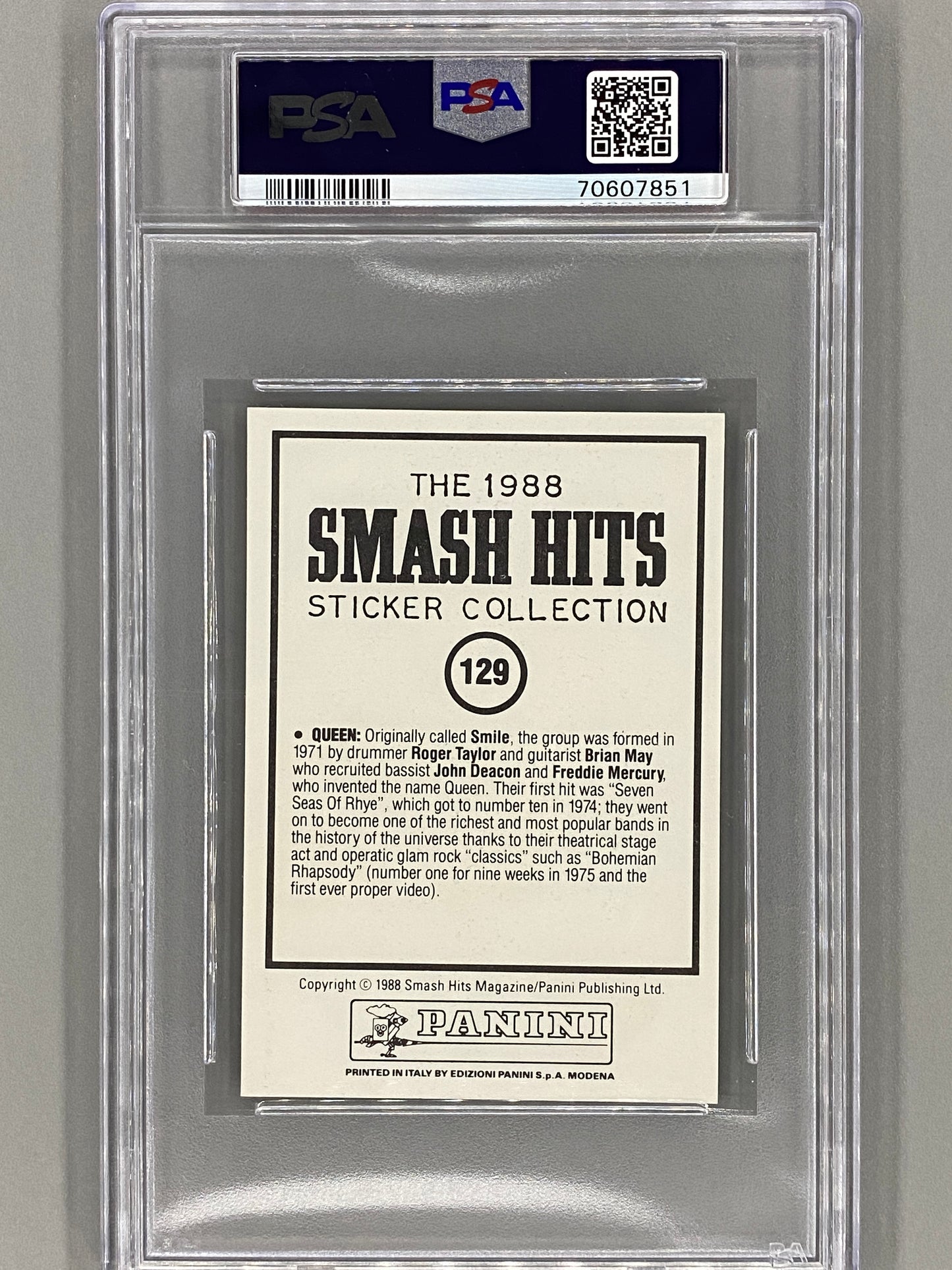 1988 Panini #129 Queen Smash Hits Collection PSA 9 - Pop 2- None Higher (Music)