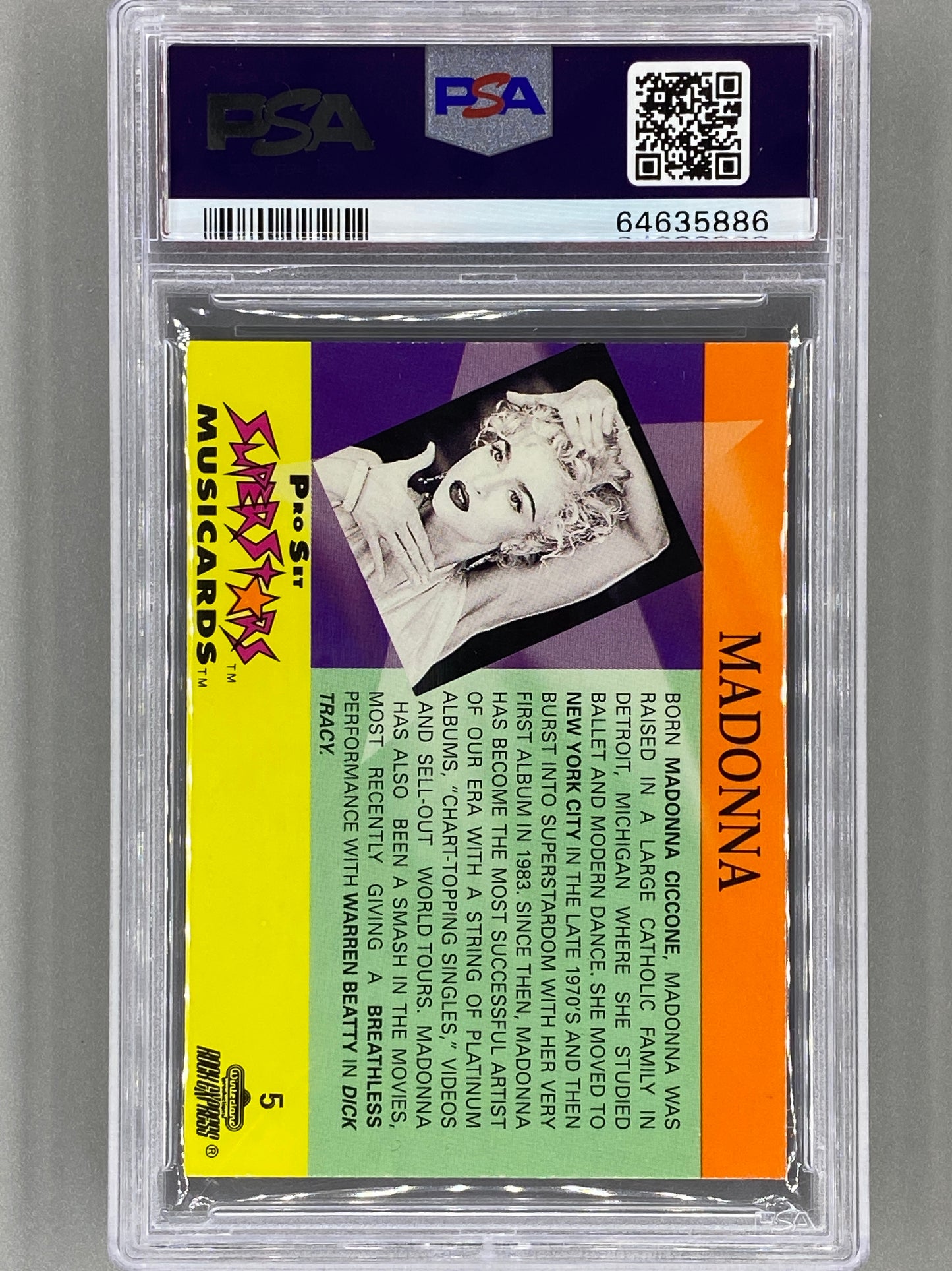 1991 Proset Superstars #5 Madonna Musicards Promo PSA 9 Pop 14 (Music)