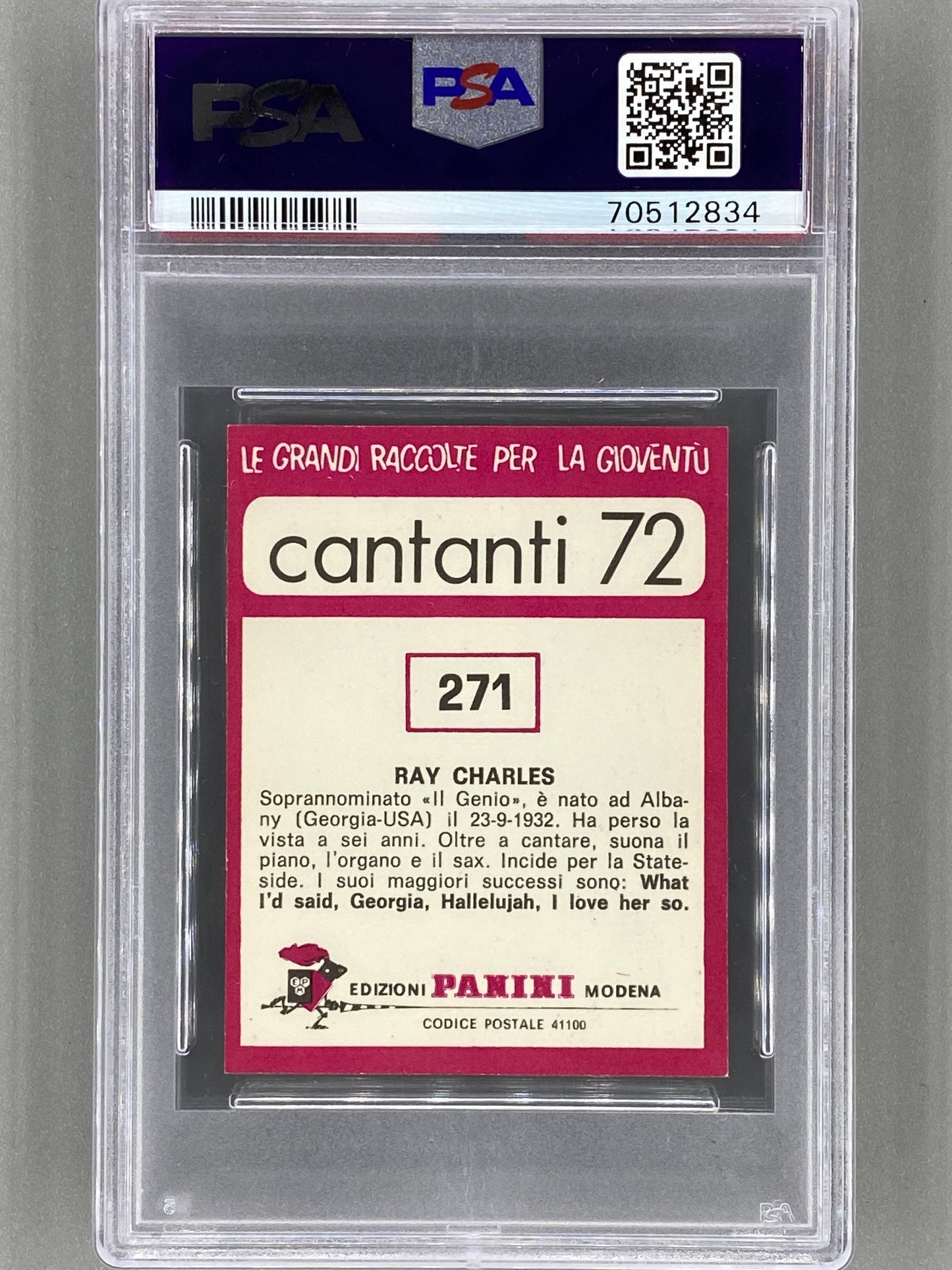 1972 Panini #271 Ray Charles Cantanti 72 PSA 3 - Pop 1 (Music)