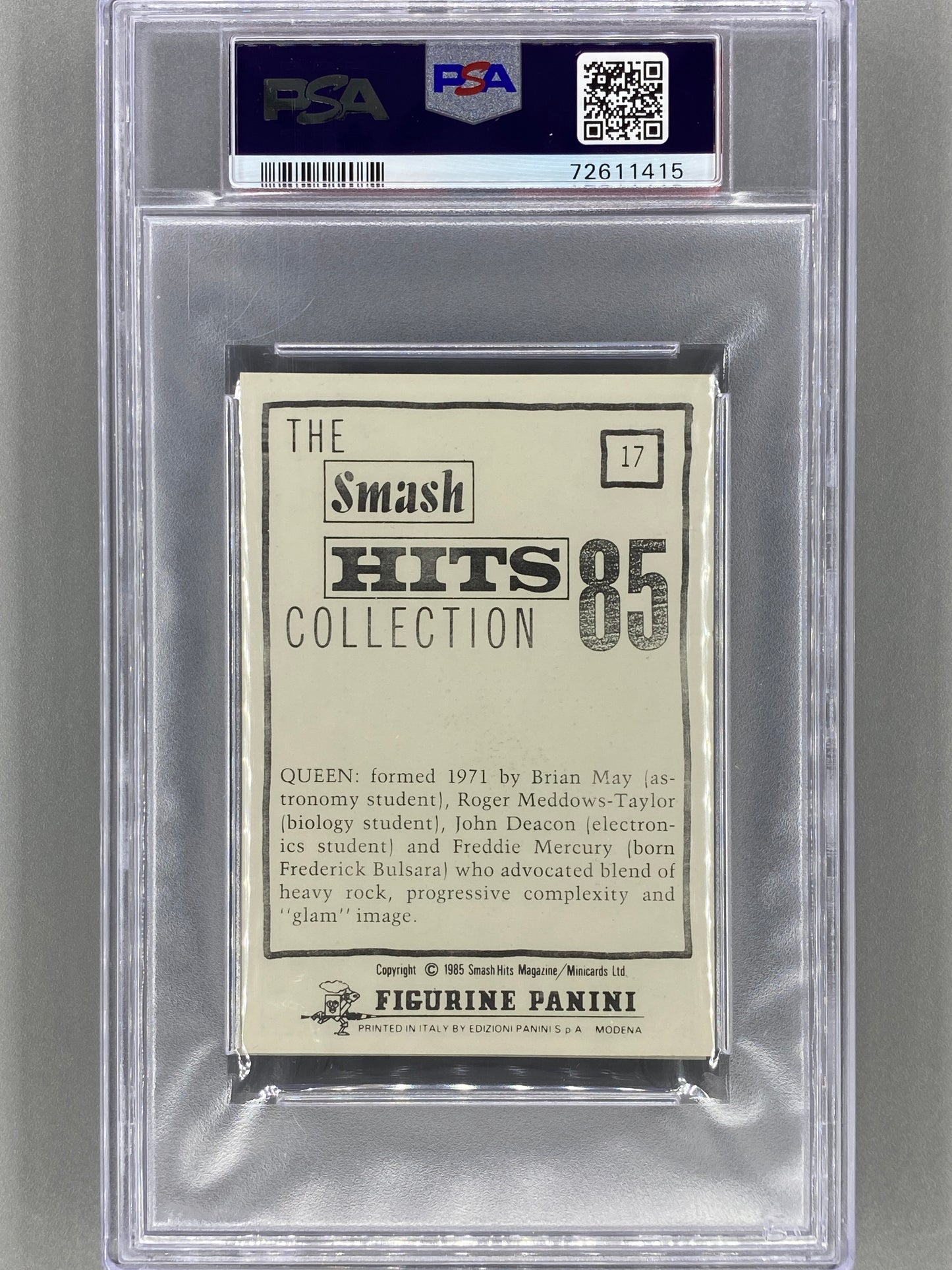 1985 Panini #17 Queen Smash Hits Collection PSA 2 (Music)