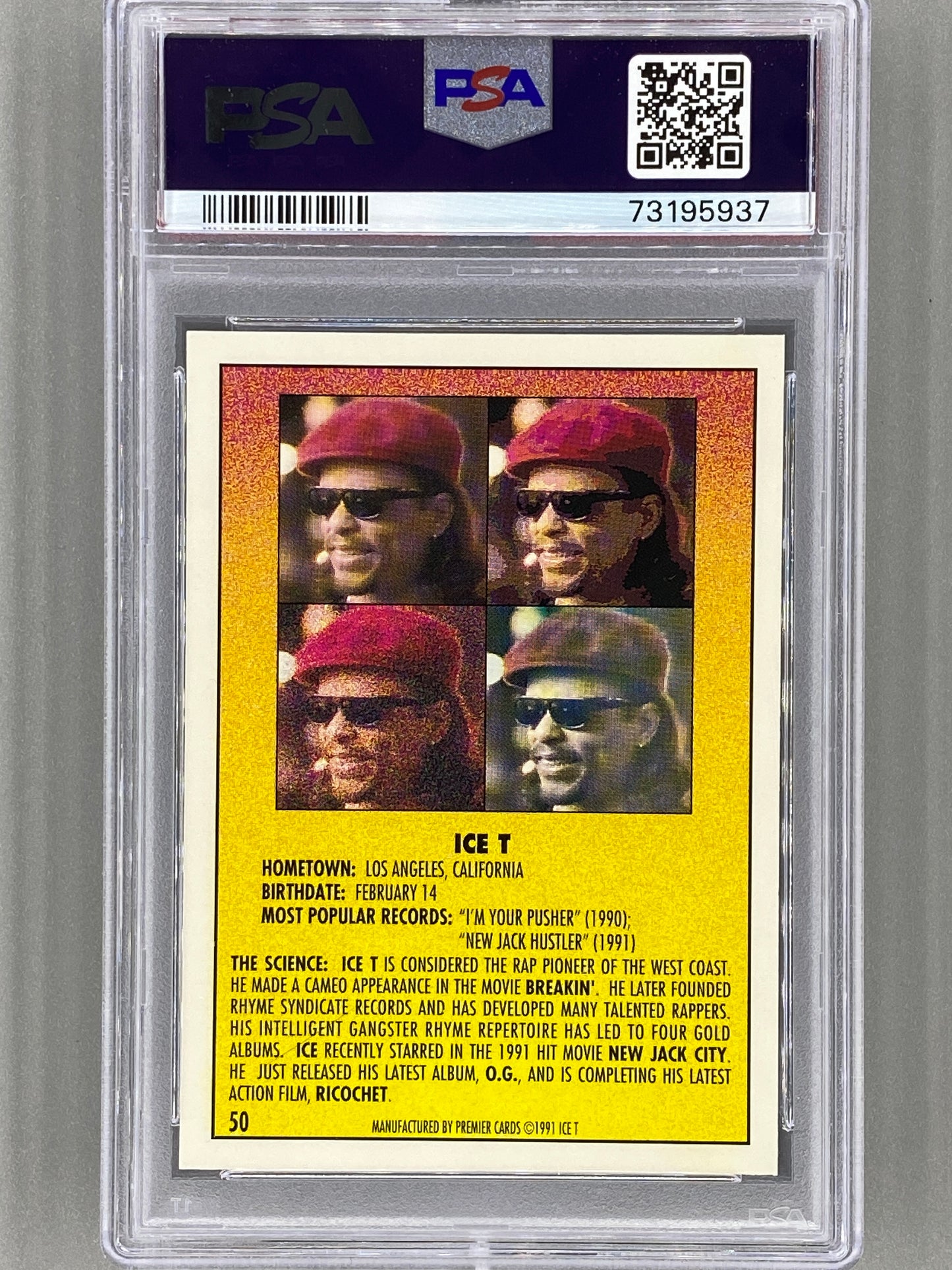 1991 Premier Rap Pack #50 Ice T PSA 10 (Music)