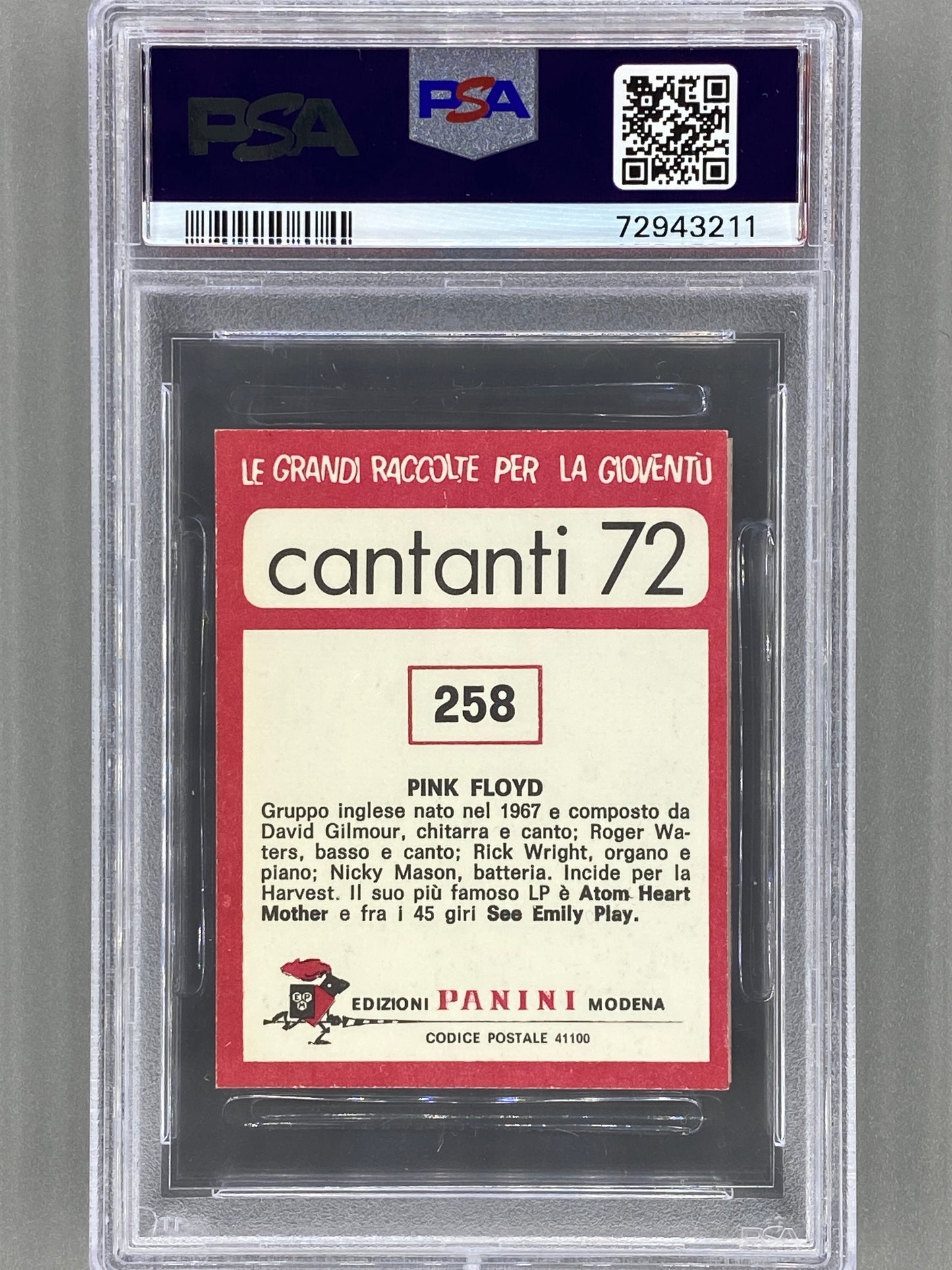 1972 Panini #258 Pink Floyd Cantanti 72 PSA 6 - Pop 7 (Music)