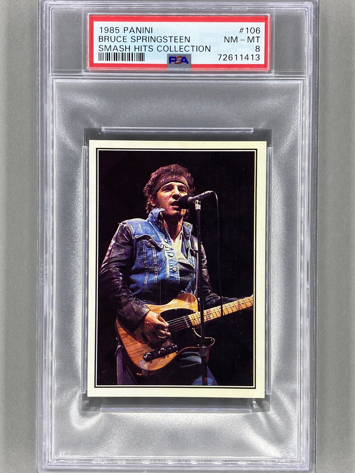 1985 Panini #106 Bruce Springsteen Smash Hits Collection PSA 8 Pop 7 - 0 Higher (Music)