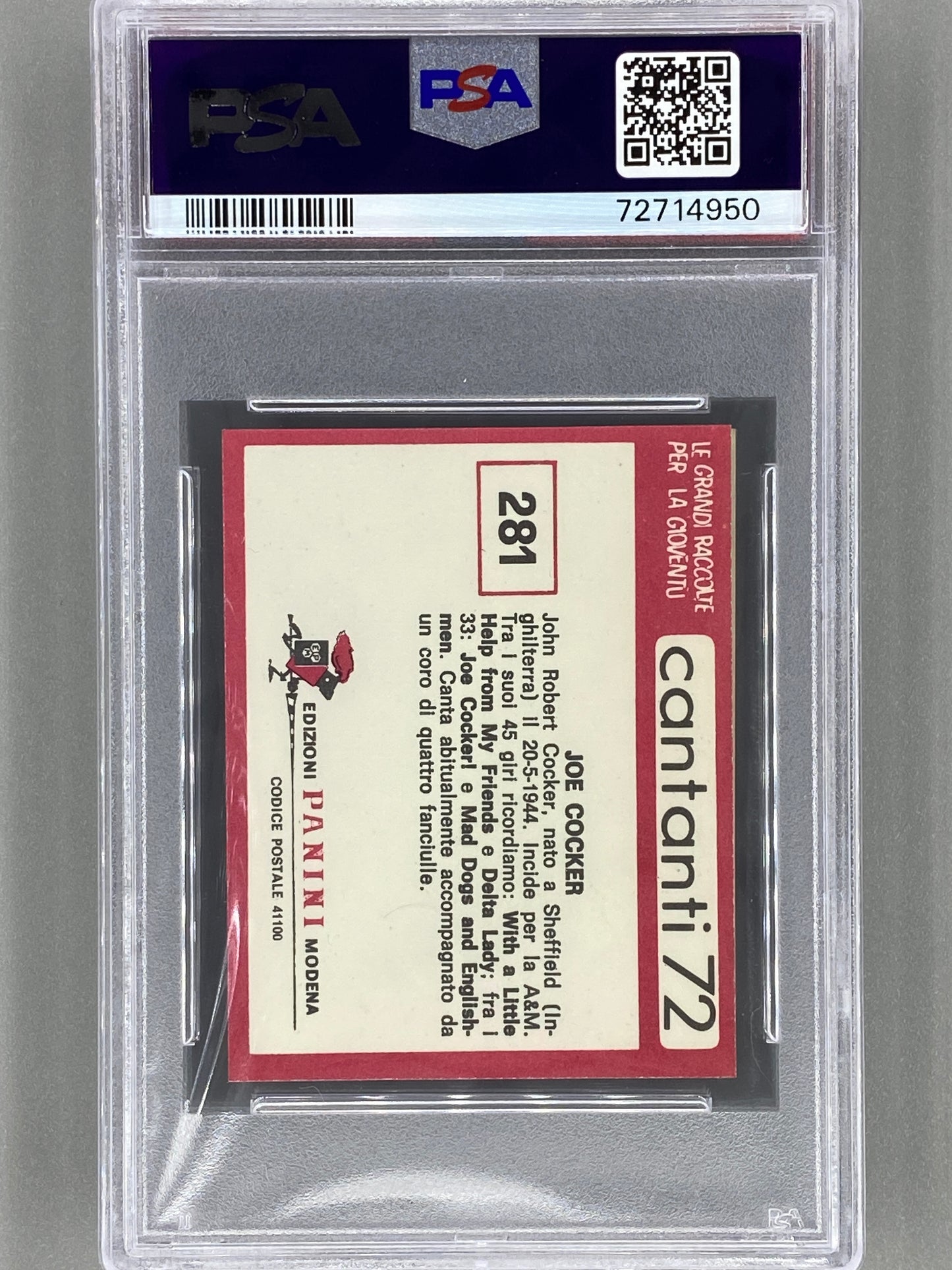 1972 Panini #281 Joe Cocker Cantanti 72 PSA 8 - Pop 3 (Music)