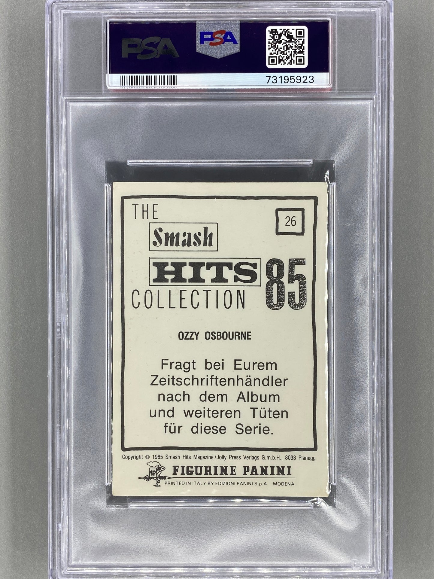 1985 Panini #26 Ozzy Osbourne (German) Smash Hits Collection PSA 5 Pop 2 (Music)