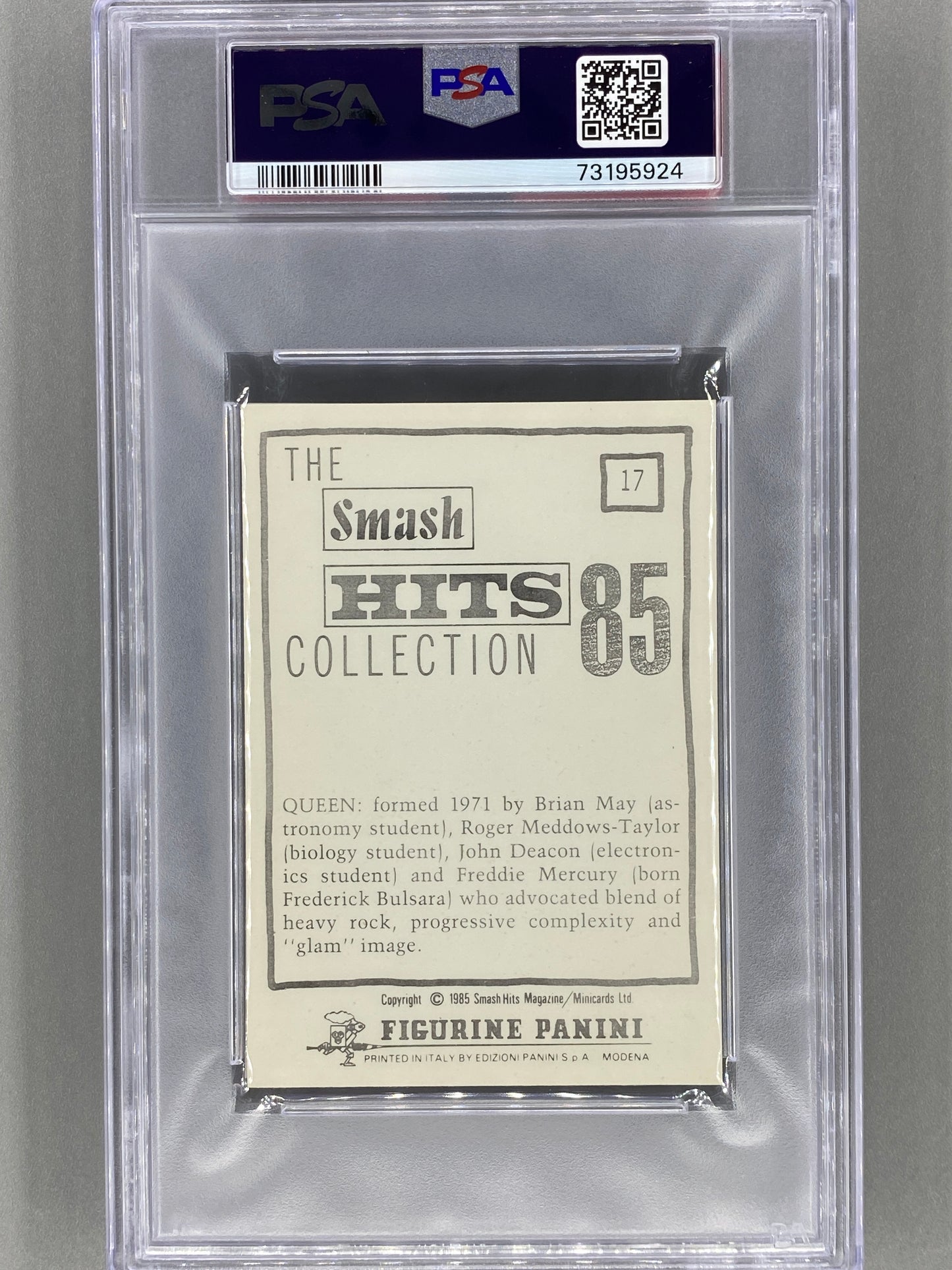 1985 Panini #17 Queen Smash Hits Collection PSA 8 <Music)