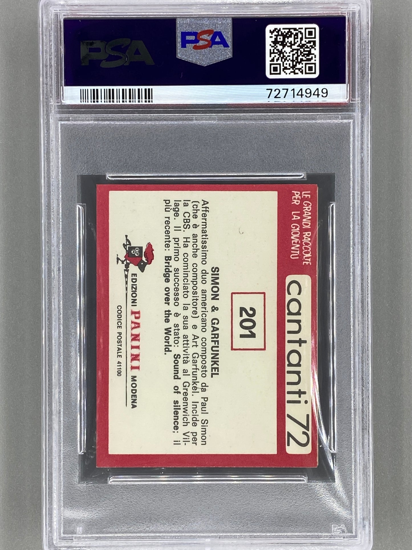 1972 Panini #201 Simon & Garfunklel Cantanti 72 PSA 7 - Pop 7 (Music)