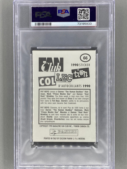 1990 Panini #65 & #66 Fat Boys Fan Club Collection 2 Sticker Lot PSA 9 & 10 - Pop 1 (Music)