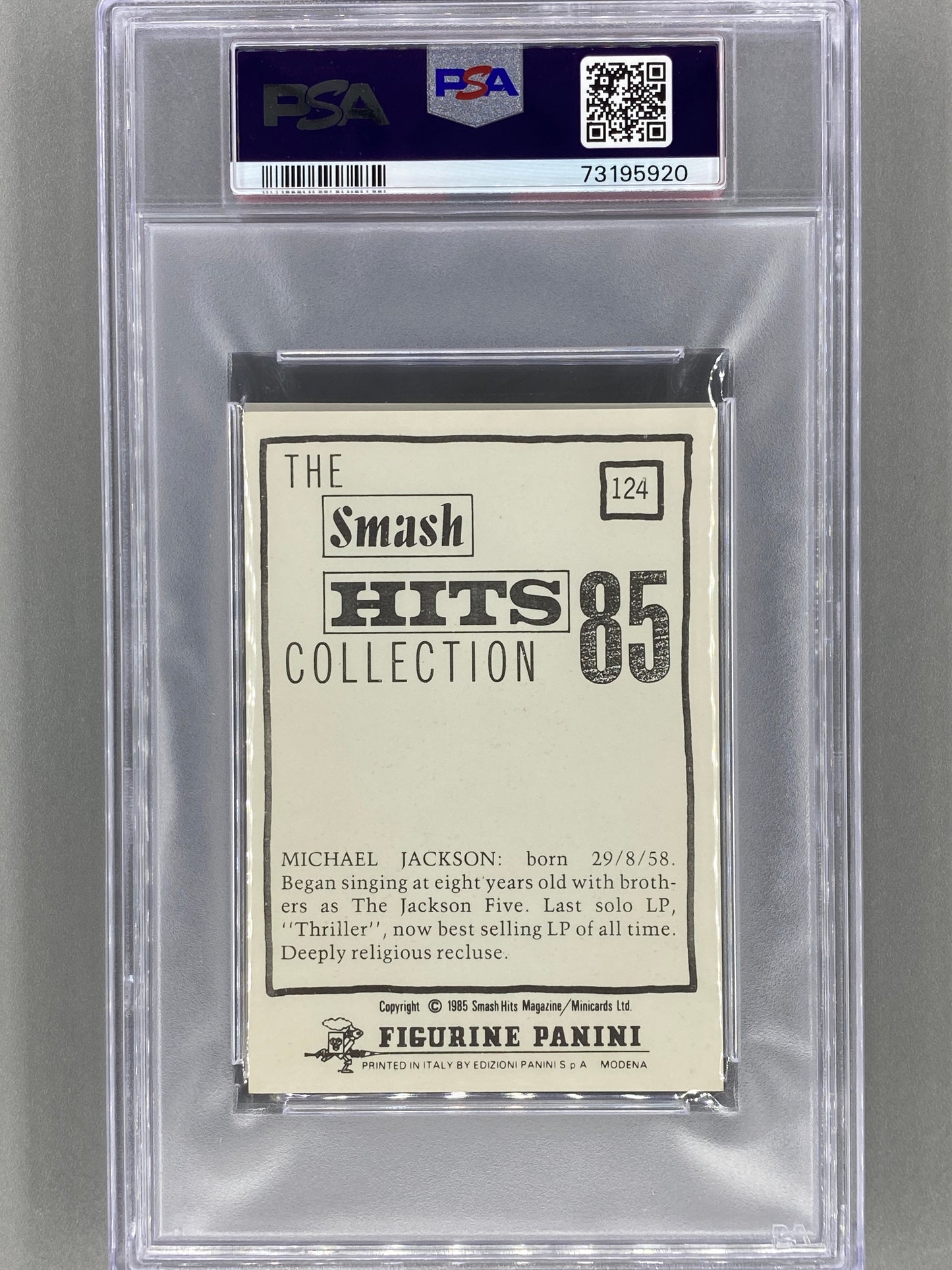 1985 Panini #124 Michael Jackson Smash Hits Collection PSA 6 - Pop 8 (Music)