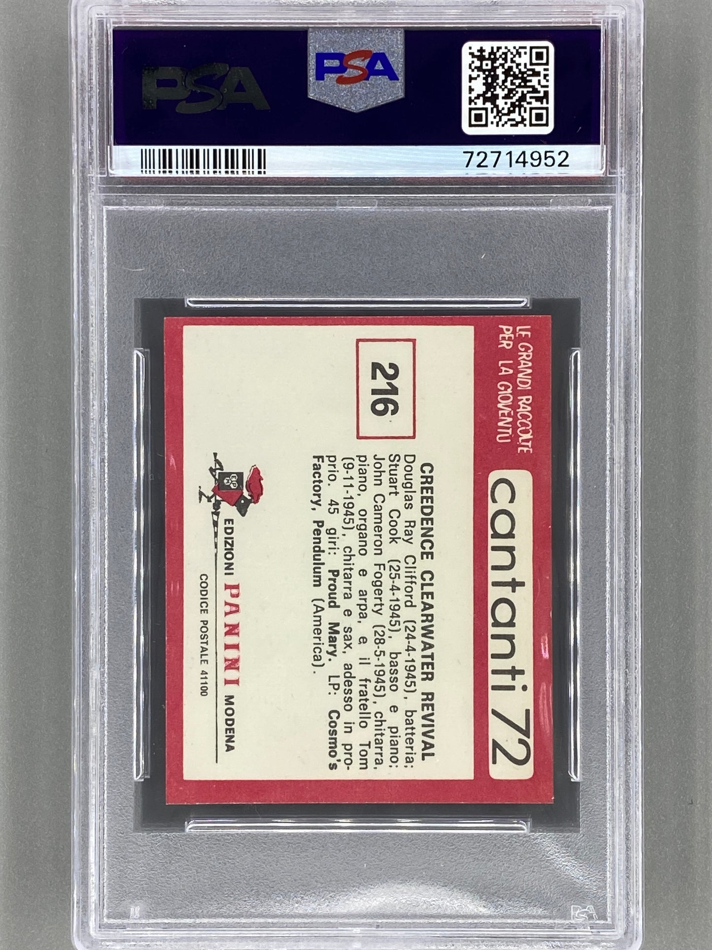 1972 Panini #216 Creedence Clearwater Cantanti 72 PSA 8 - Pop 4 (Music)