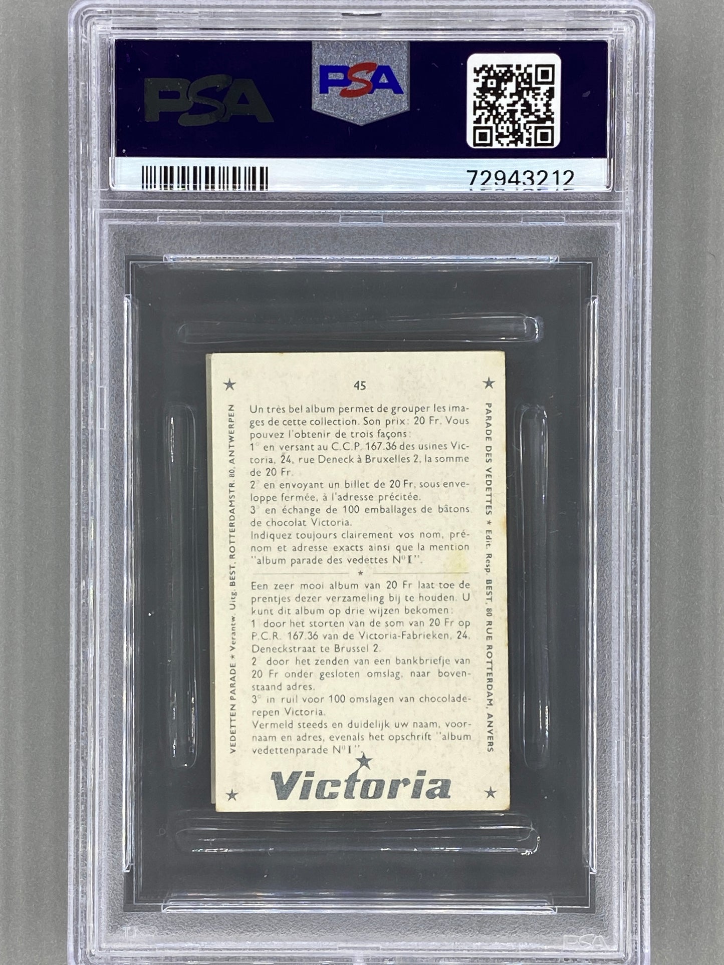 1969 Victoria #45 Frank Sinatra Vedetten Parade PSA 4 - Pop 1 (Music)