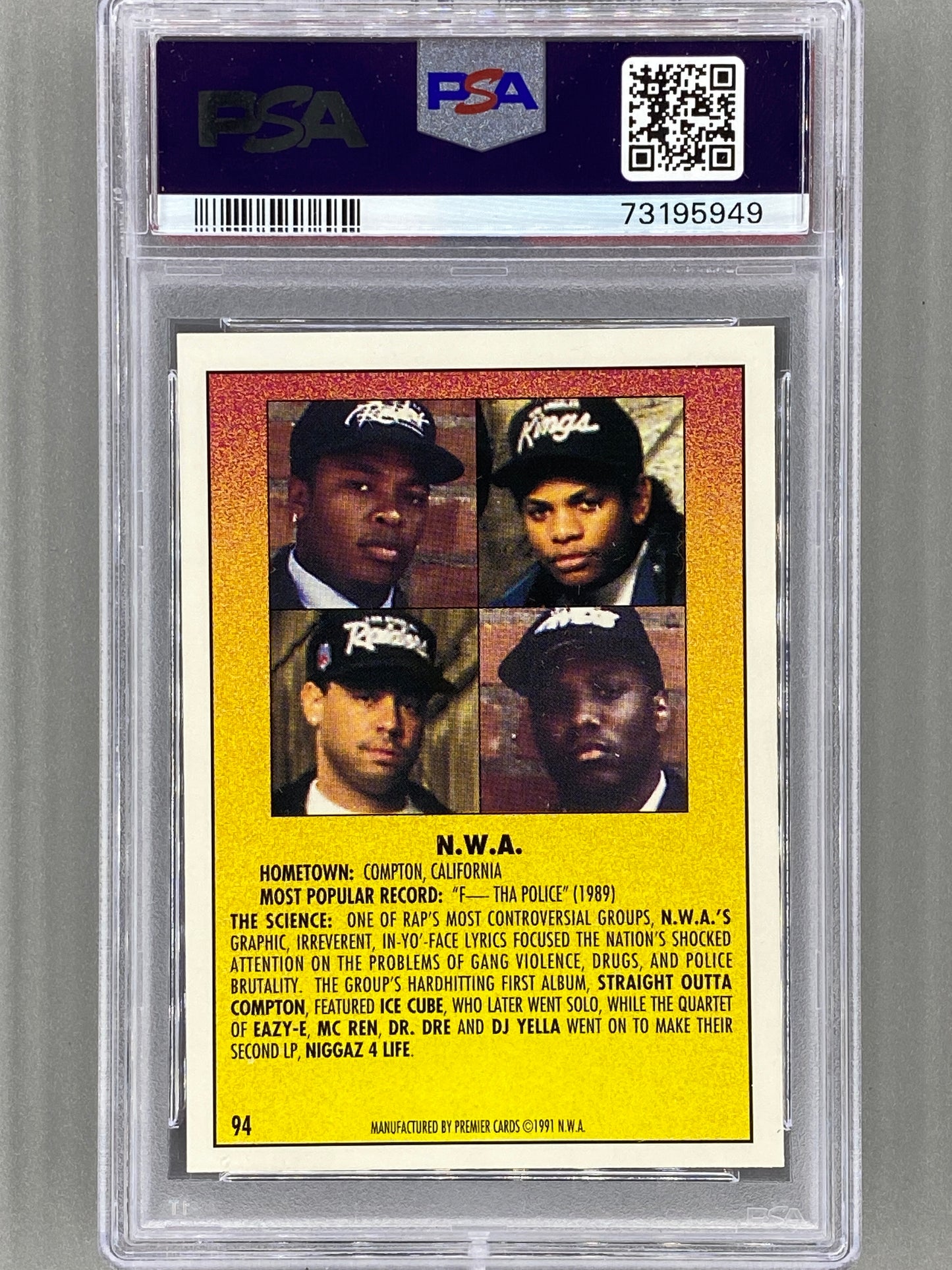 1991 Premier Rap Pack #94 N.W.A. PSA 10 - Pop 53 (Music)