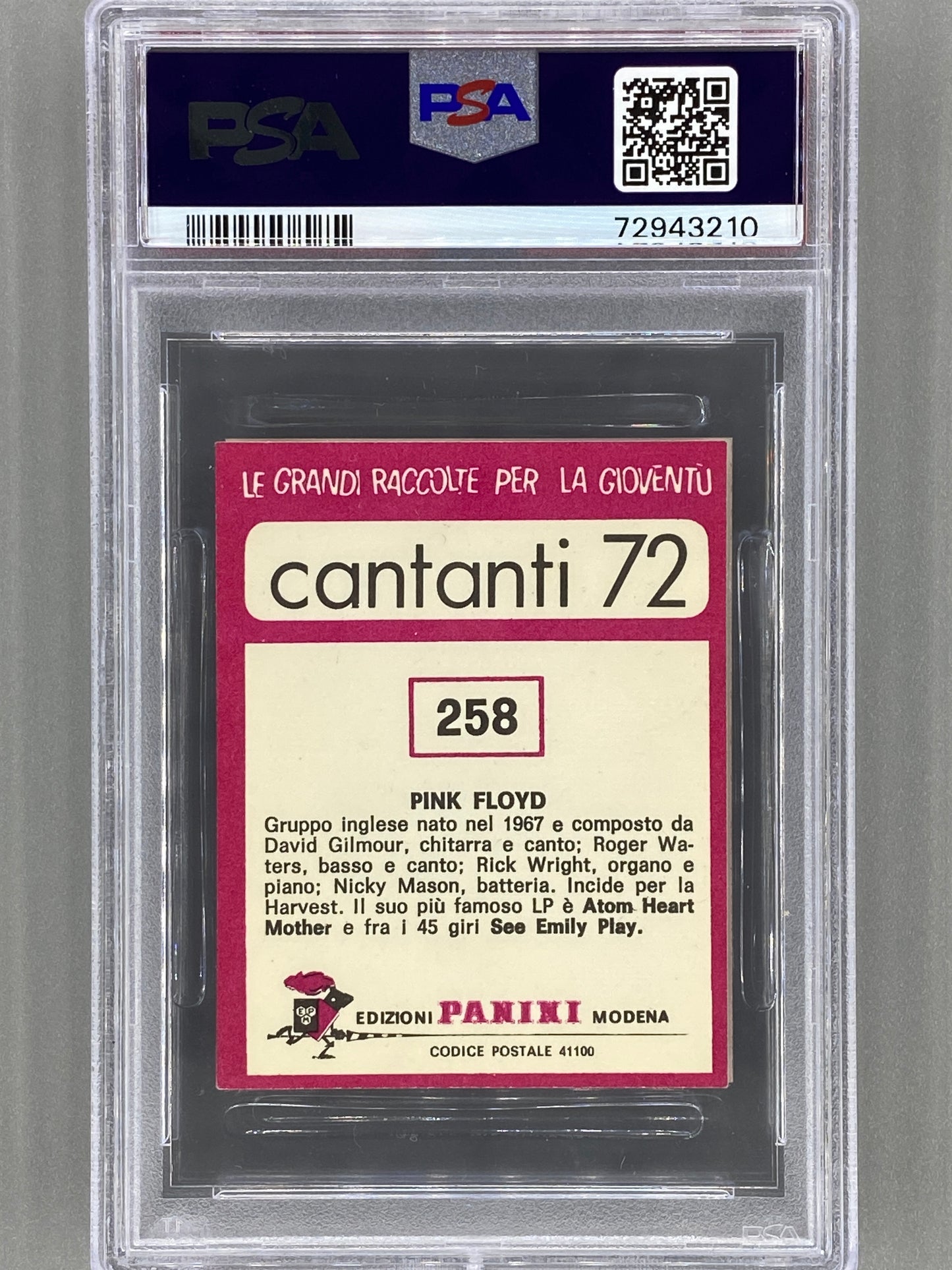 1972 Panini #258 Pink Floyd Cantanti 72 PSA 3 - Pop 2 (Music)