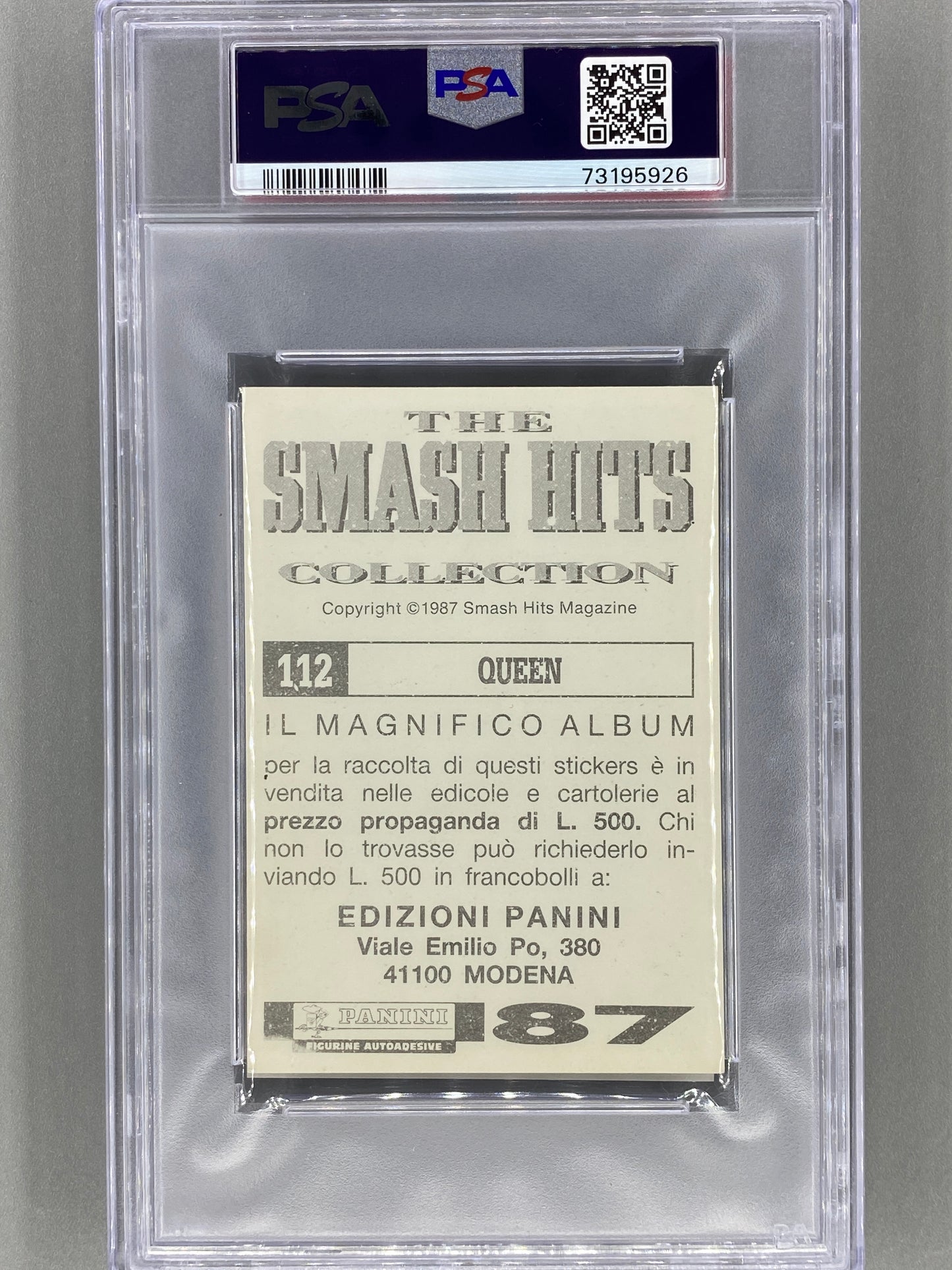 1987 Panini #112 Queen Smash Hits Collection Italian PSA 7 Pop 1 (Music)