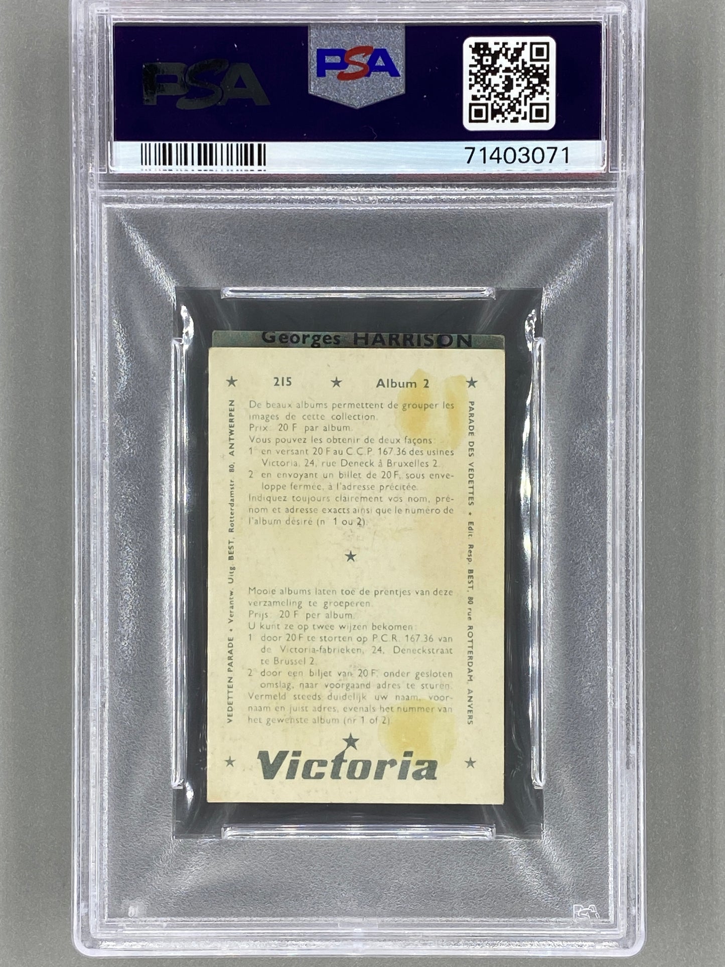 1969 Victoria #215 Paul McCartney Vedetten Parade PSA 2 - Pop 2 (Music) READ