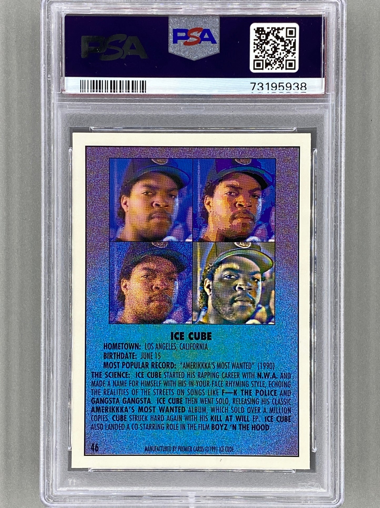 1991 Premier Rap Pack #46 Ice Cube PSA 10 - Pop 41 (Music)