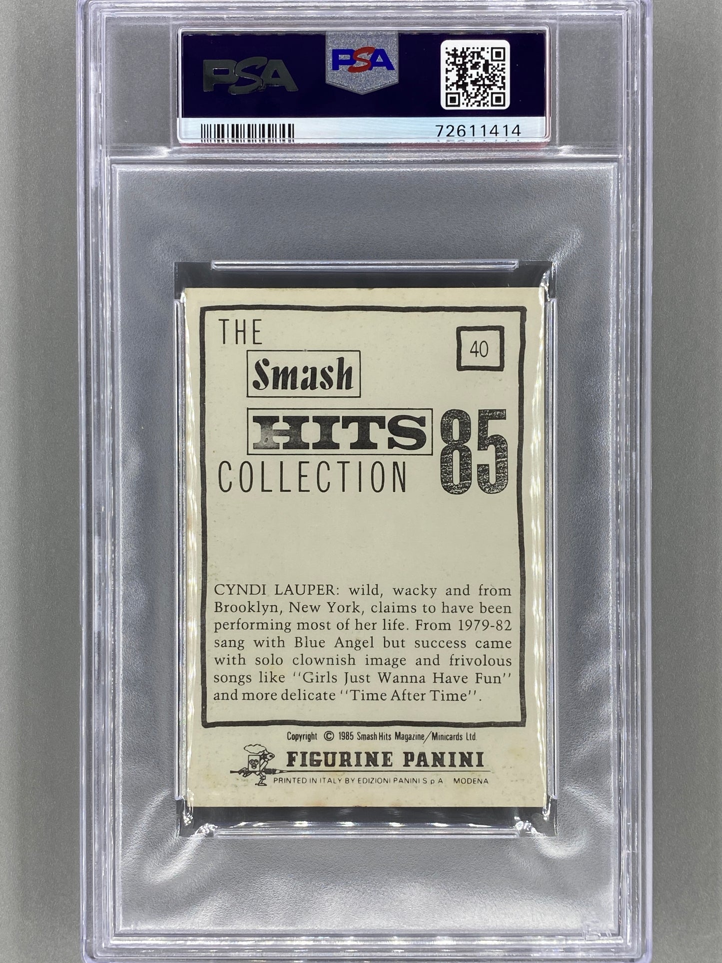 1985 Panini #40 Cyndi Lauper The Smash Hits Collection PSA 7 - Pop 1 (Music)