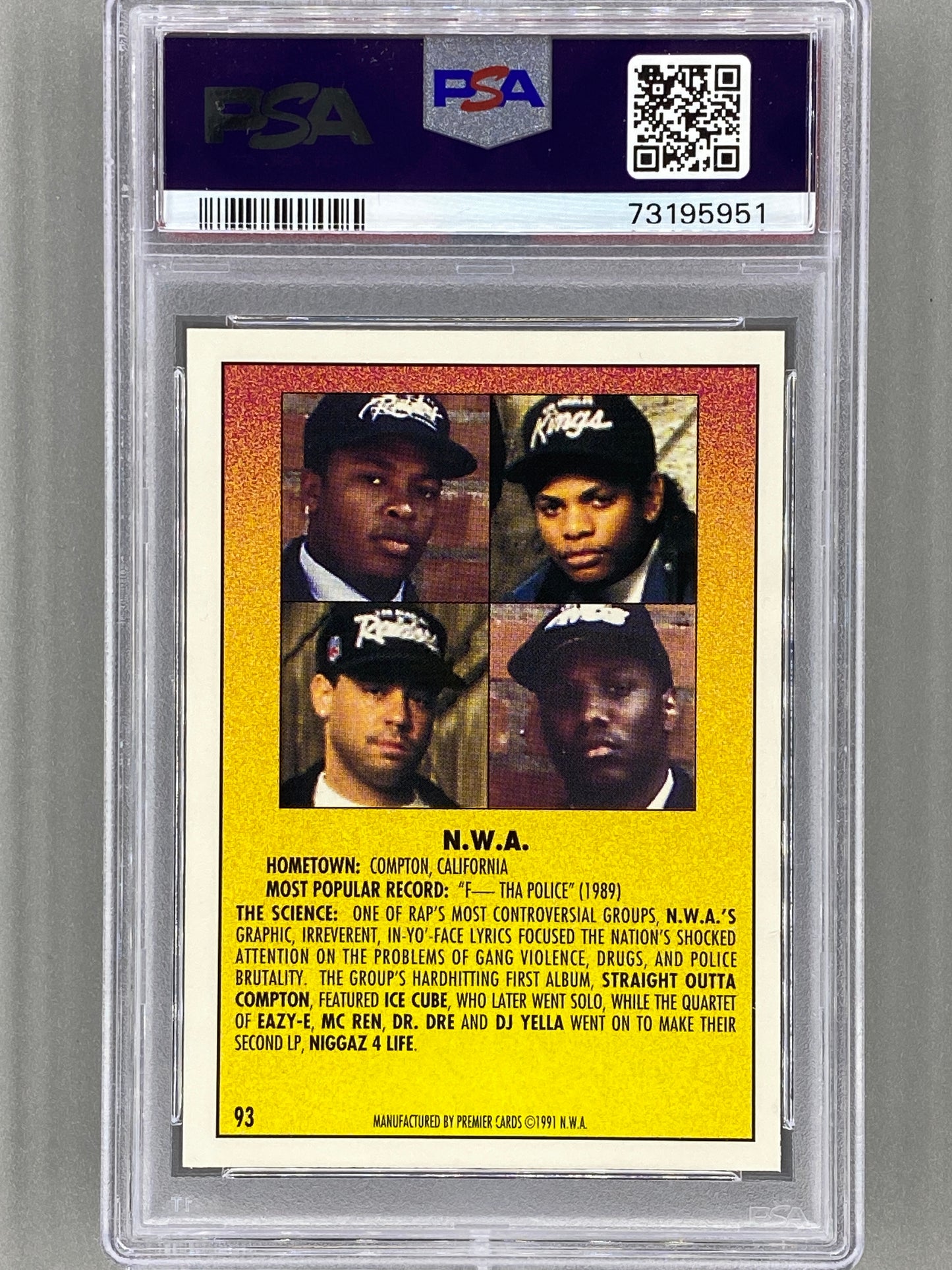 1991 Premier Rap Pack #93 N.W.A. PSA 10 - Pop 40 (Music)