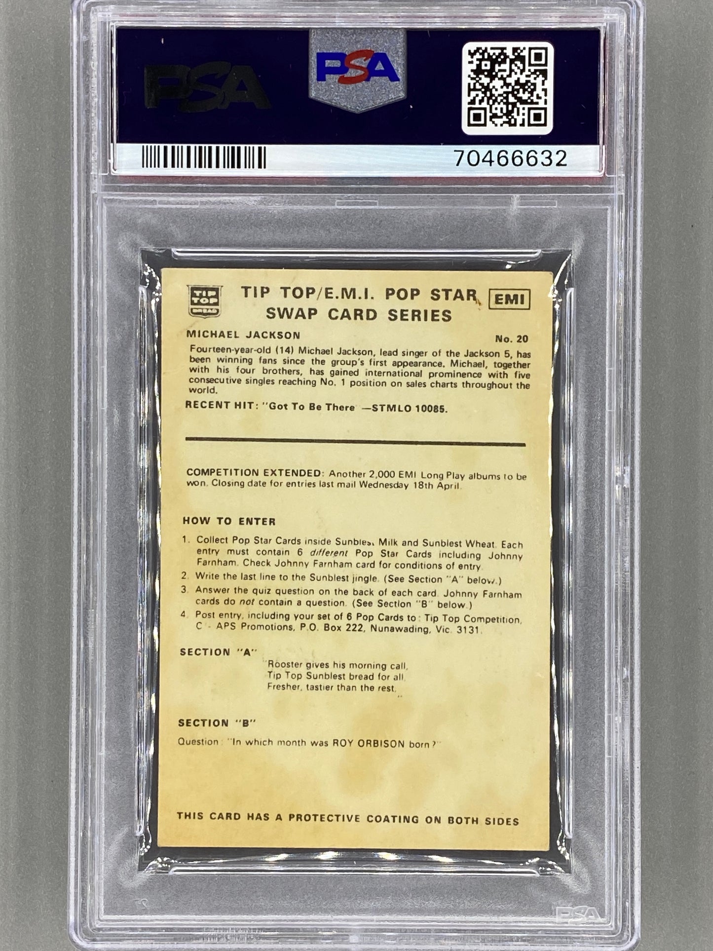 1972 Tip Top EMI #20 Michael Jackson Pop Stars PSA 2 - Pop 2 (Music)