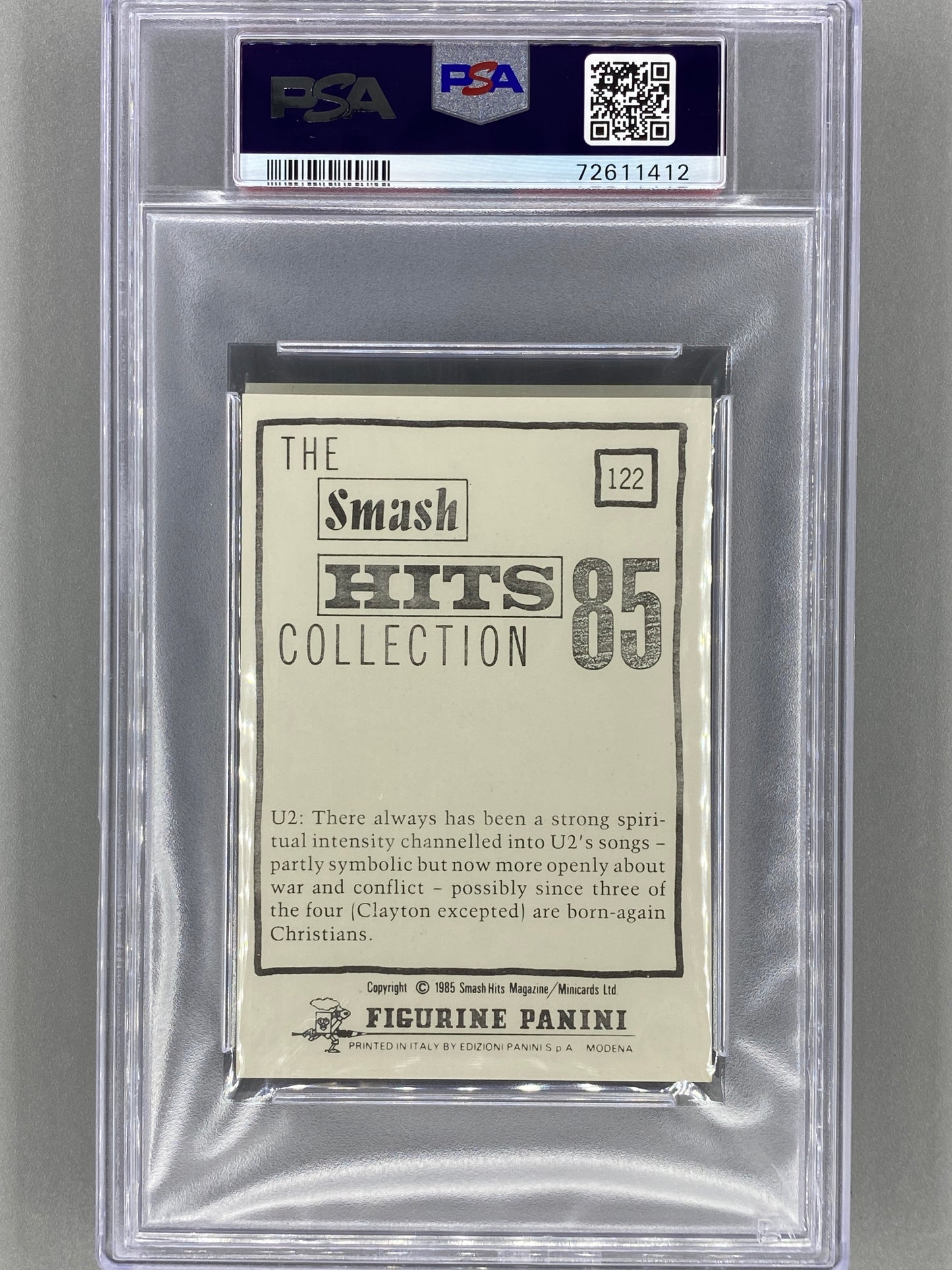 1985 Panini #122 U2 The Smash Hits Collection PSA 7 - Pop 12  (Music)