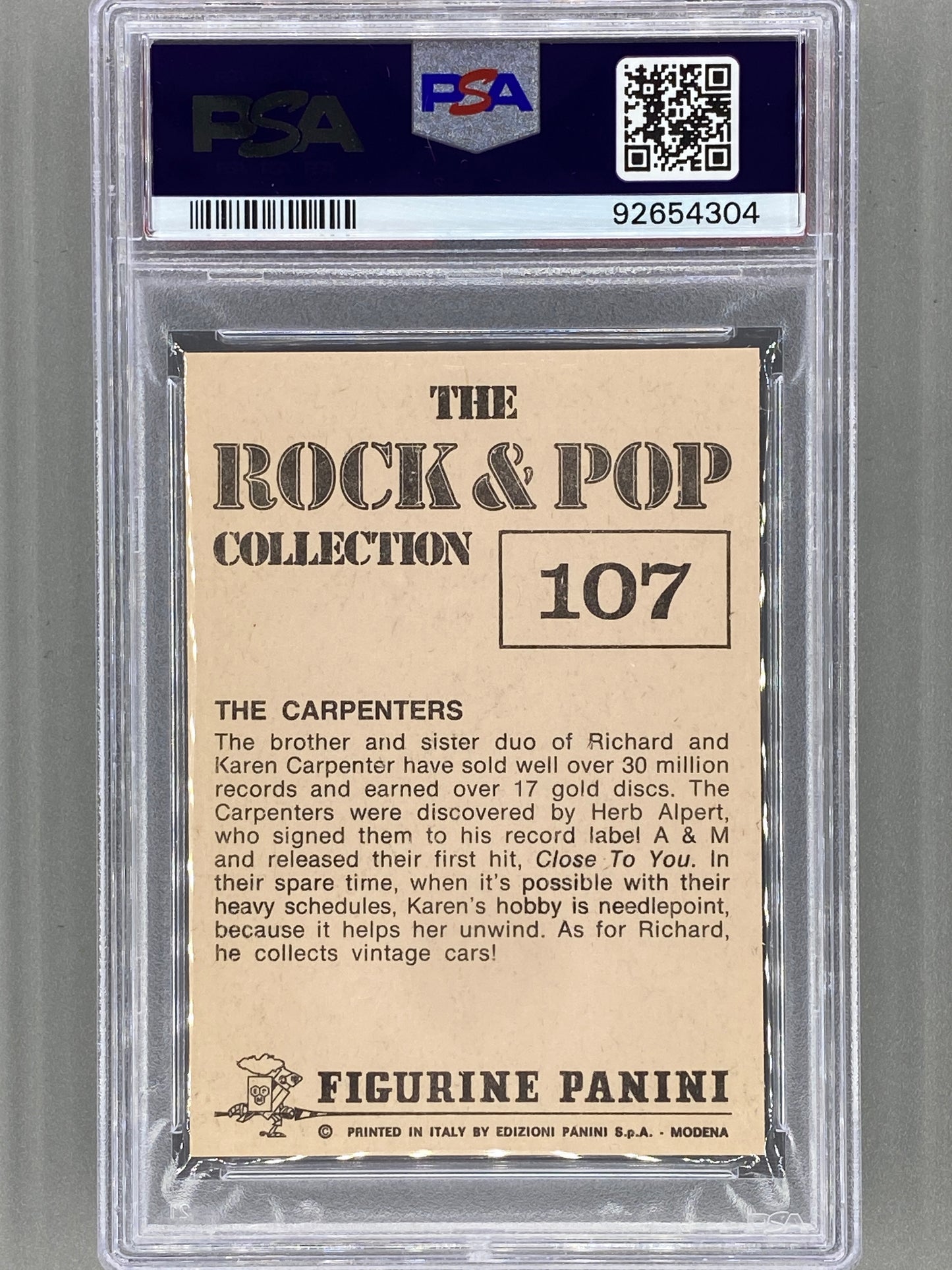 1980 Panini #107 The Carpenters Rock & Pop Collection PSA 6 Pop 2 (Music)