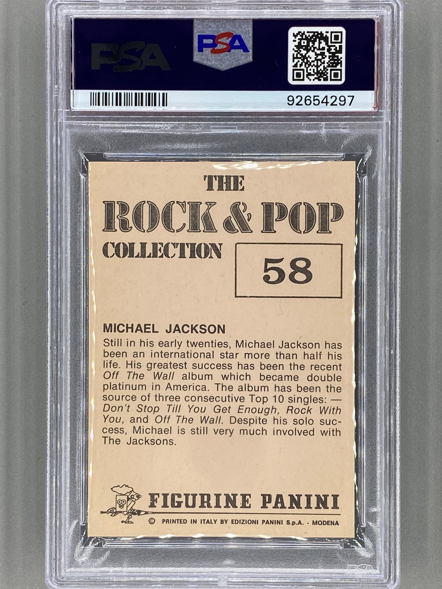 1980 Panini #58 Michael Jackson The Rock & Pop Collection PSA 10 Pop 1 (Music)