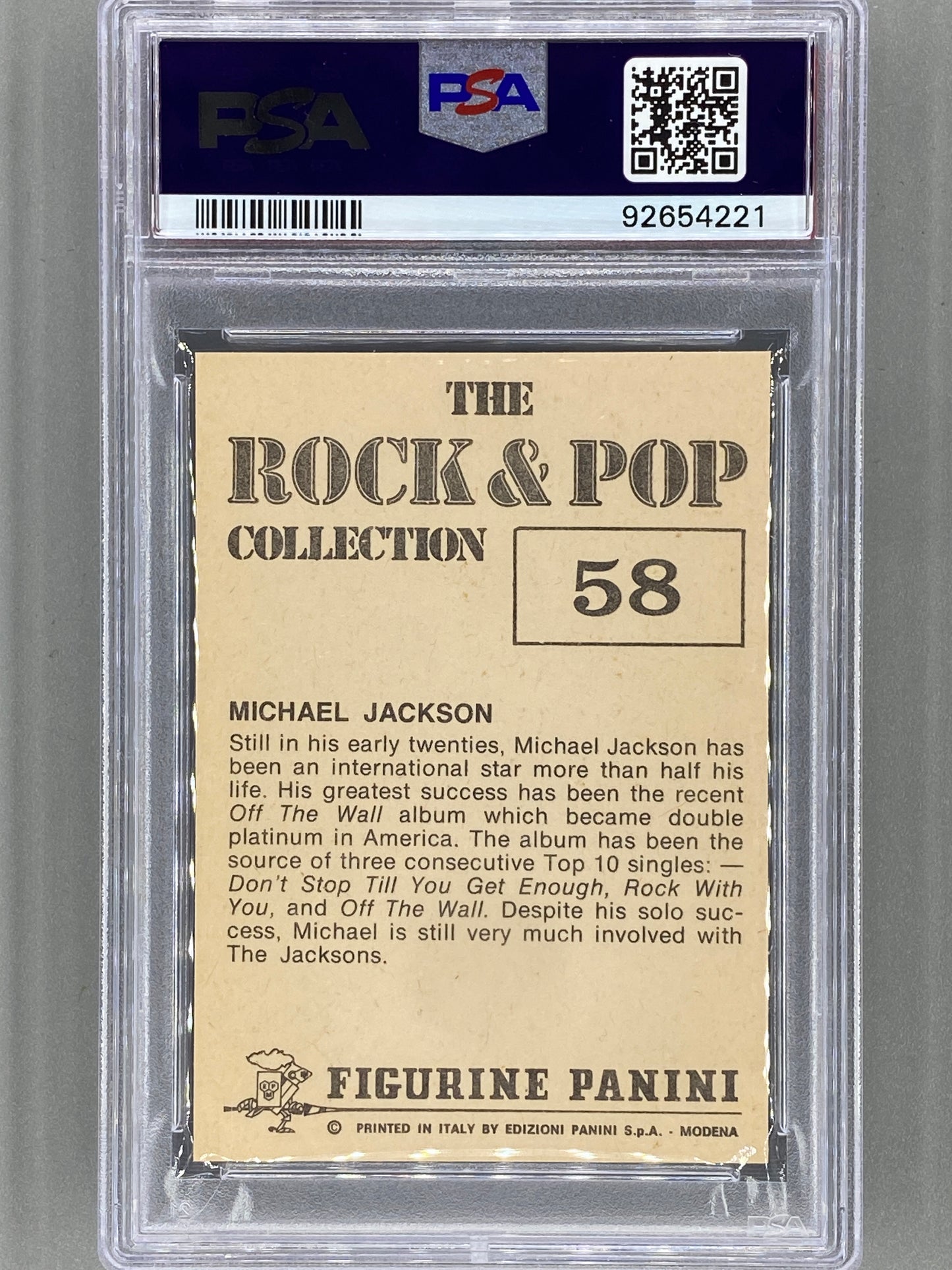 1980 Panini #58 Michael Jackson The Rock & Pop Collection PSA 6 Pop 5 (Music)