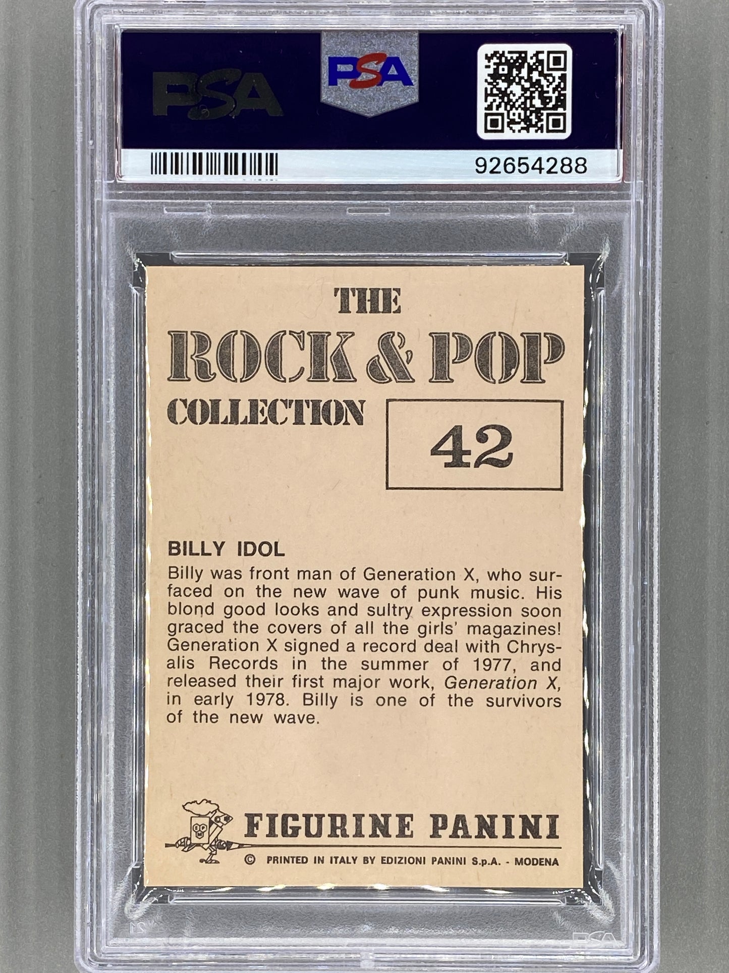 1980 Panini #42 Billy Idol The Rock & Pop Collection PSA 10 Pop 2 (Music)