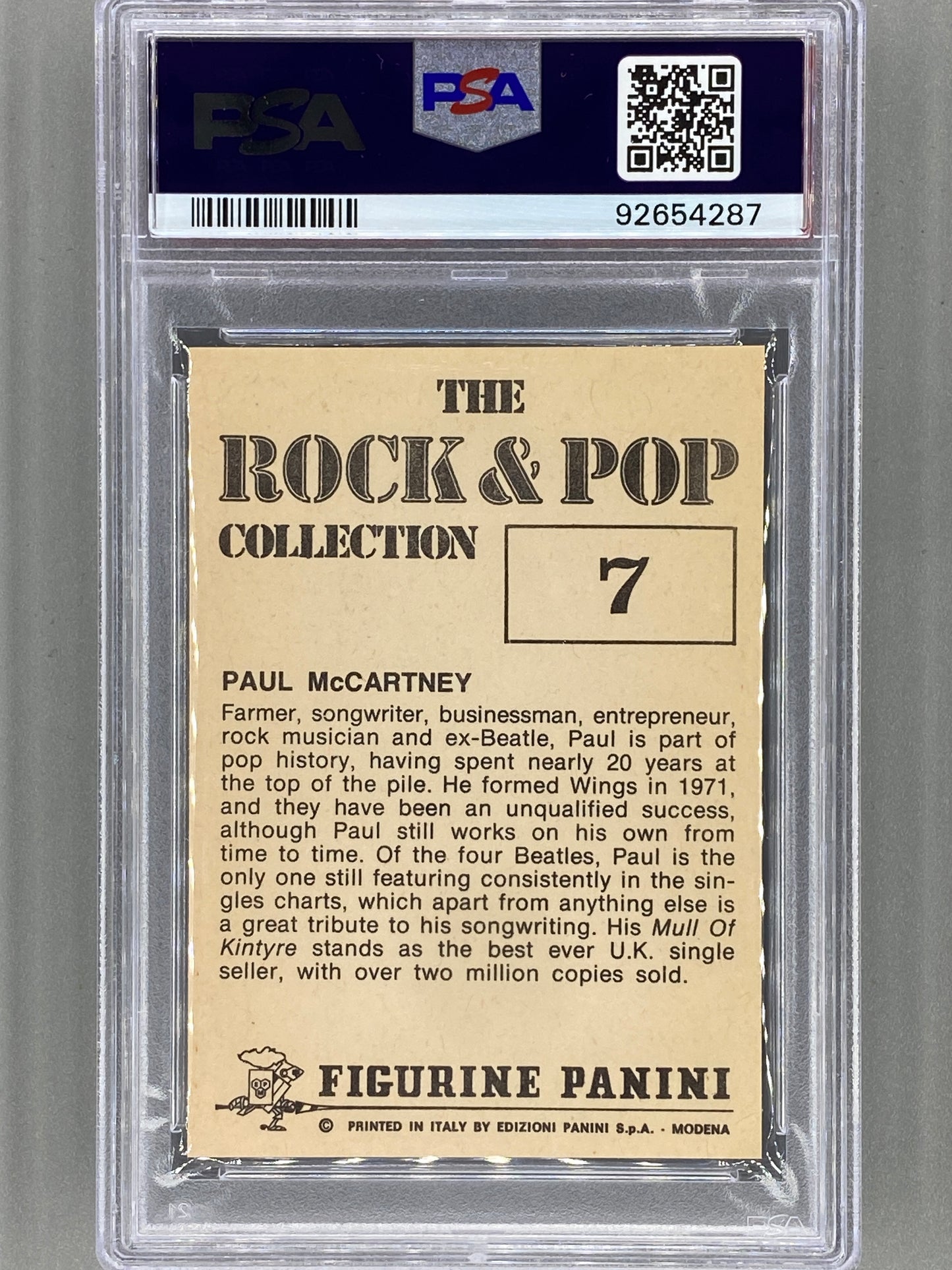 1980 Panini #7 Paul McCartney The Rock & Pop Collection PSA 10 Pop 2 (Music)