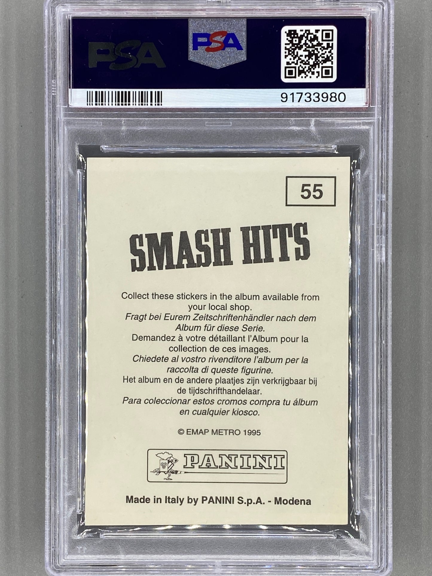 1995 Panini #55 Billie Joe Armstrong Smash Hits Stickers PSA 7 Pop 6 (Music)