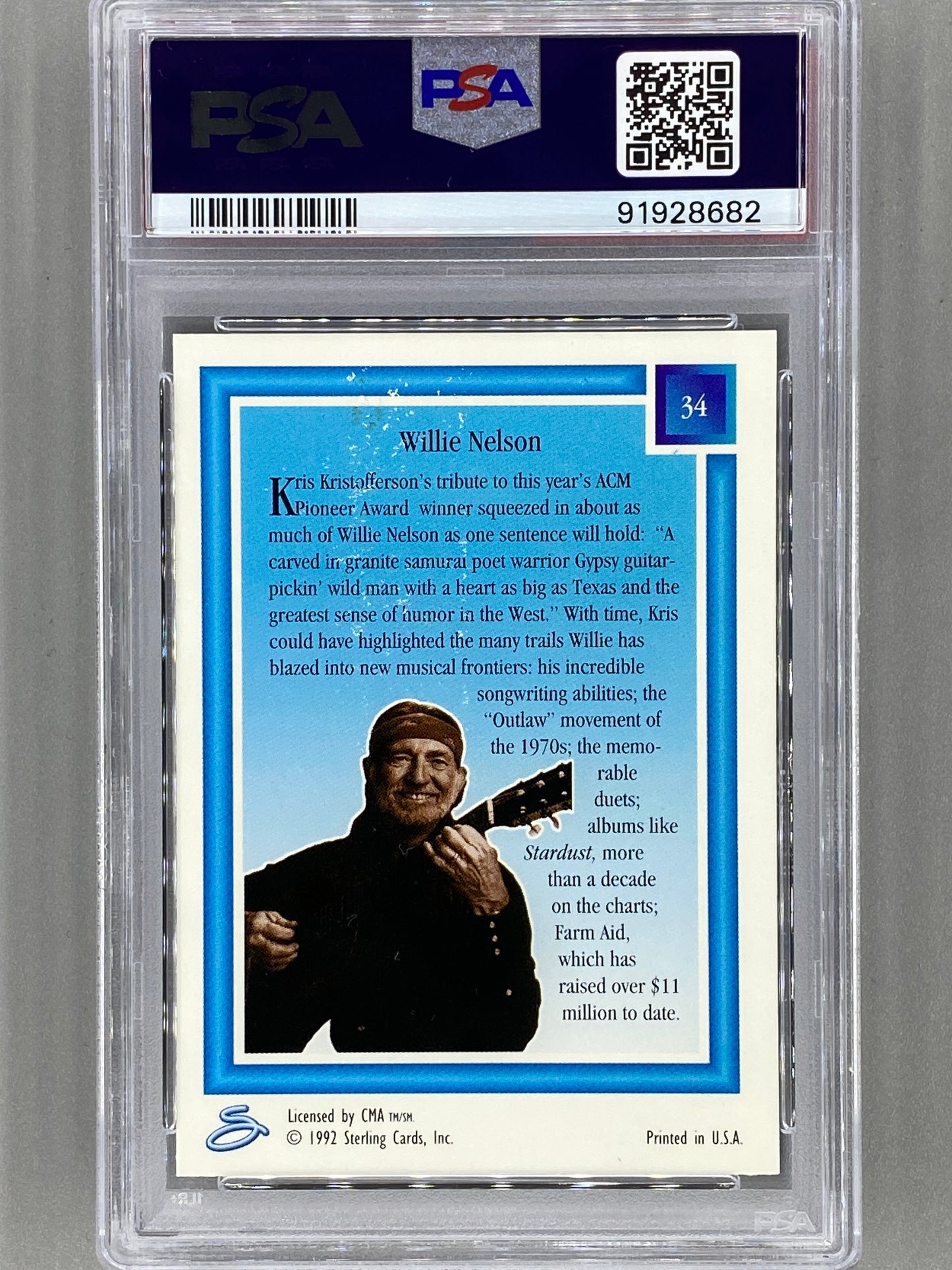 1992 Sterling Country Gold #34 Willie Nelson Gold PSA 6 - Pop 1 (Music)