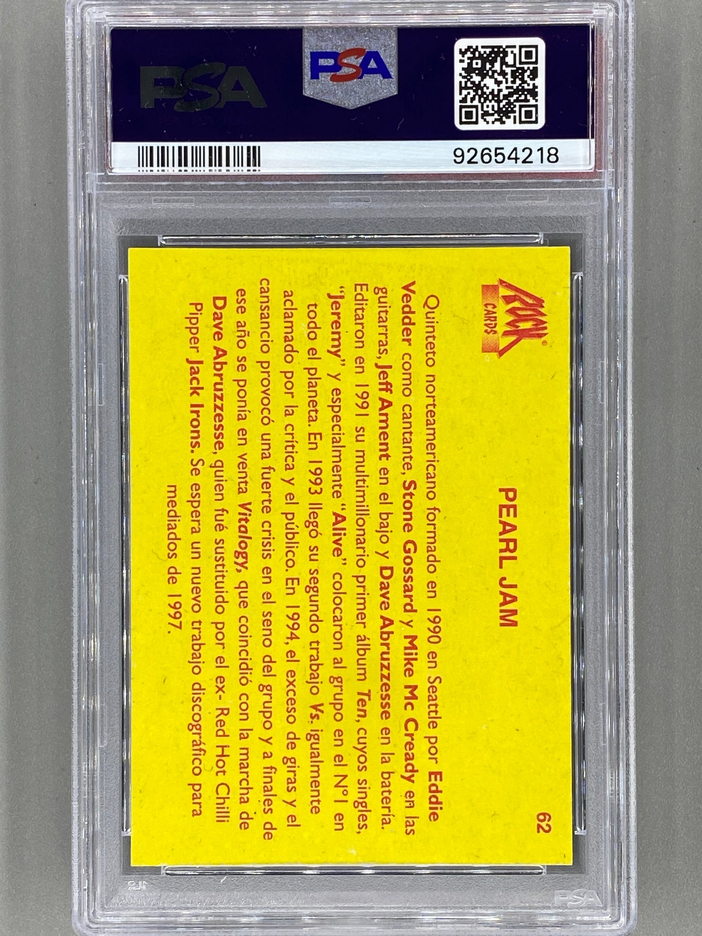 1997 Ultra Figus #62 Pearl Jam Rock Cards Nacional E Intl PSA 8 Pop 5 (Music)