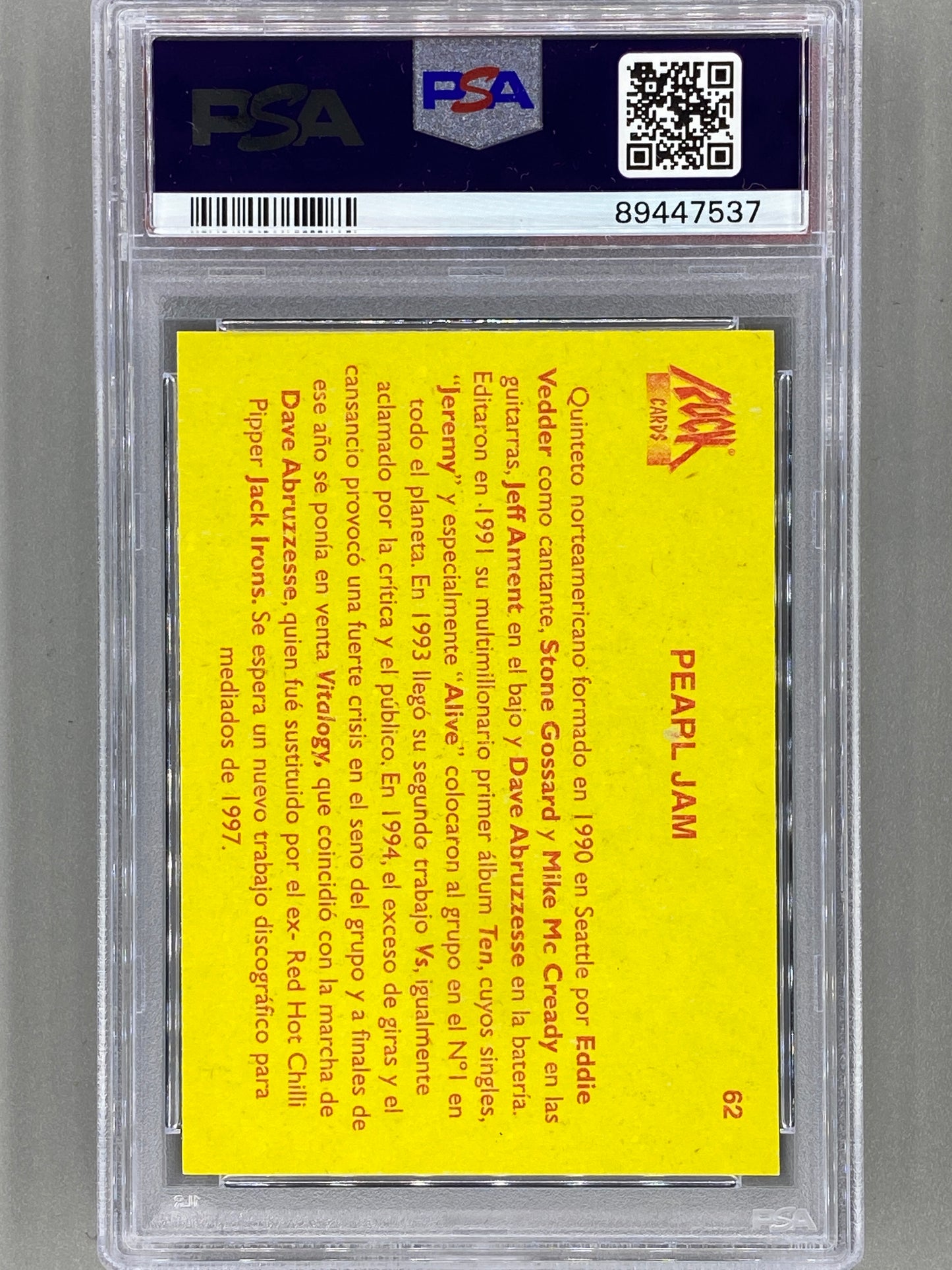 1997 Ultra Figus #62 Pearl Jam Rock Cards Nacional E Intl PSA 7 Pop 8 (Music)