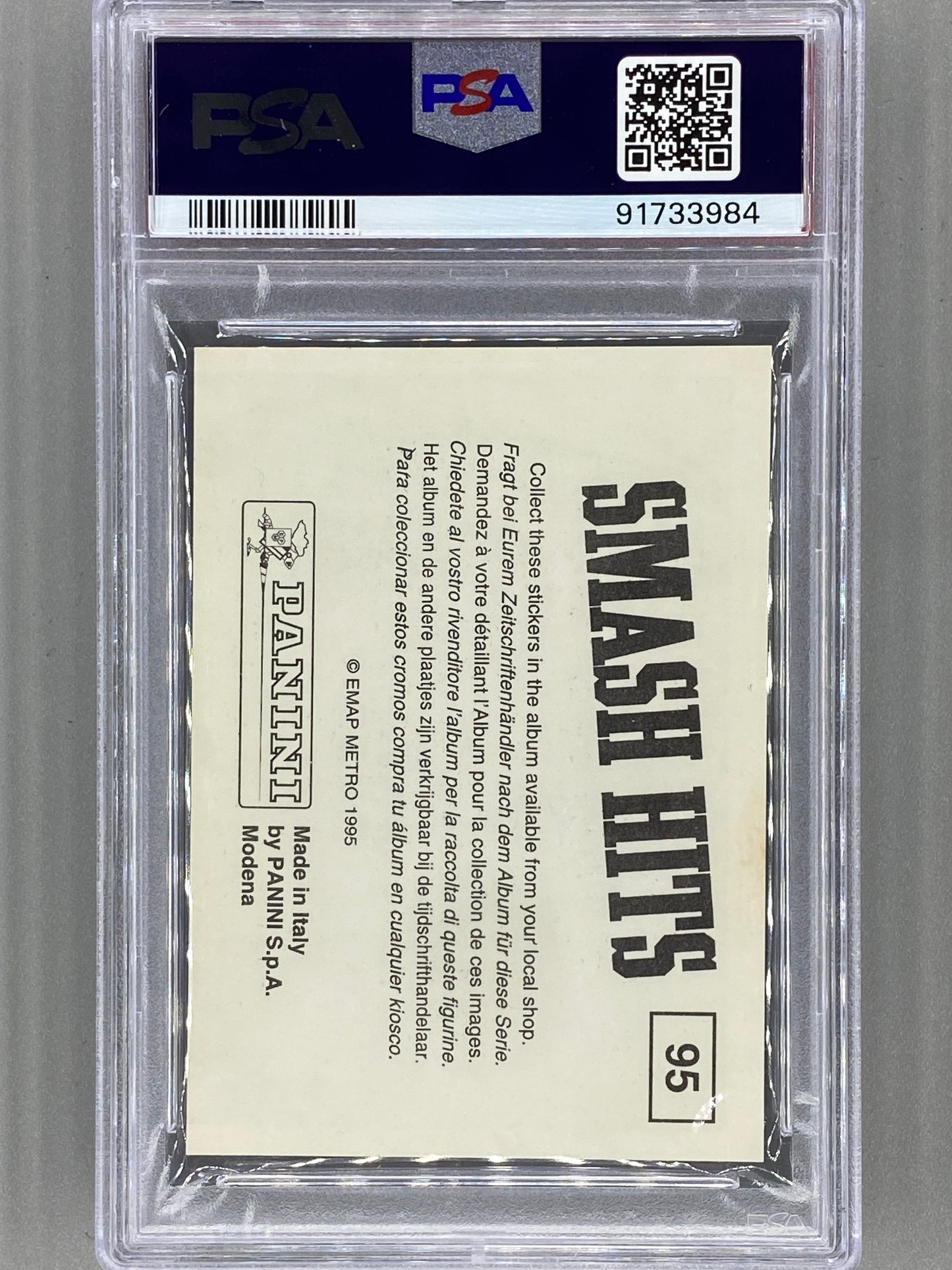 1995 Panini #95 Kurt Cobain Smash Hits Stickers PSA 9 Pop 14 (Music)