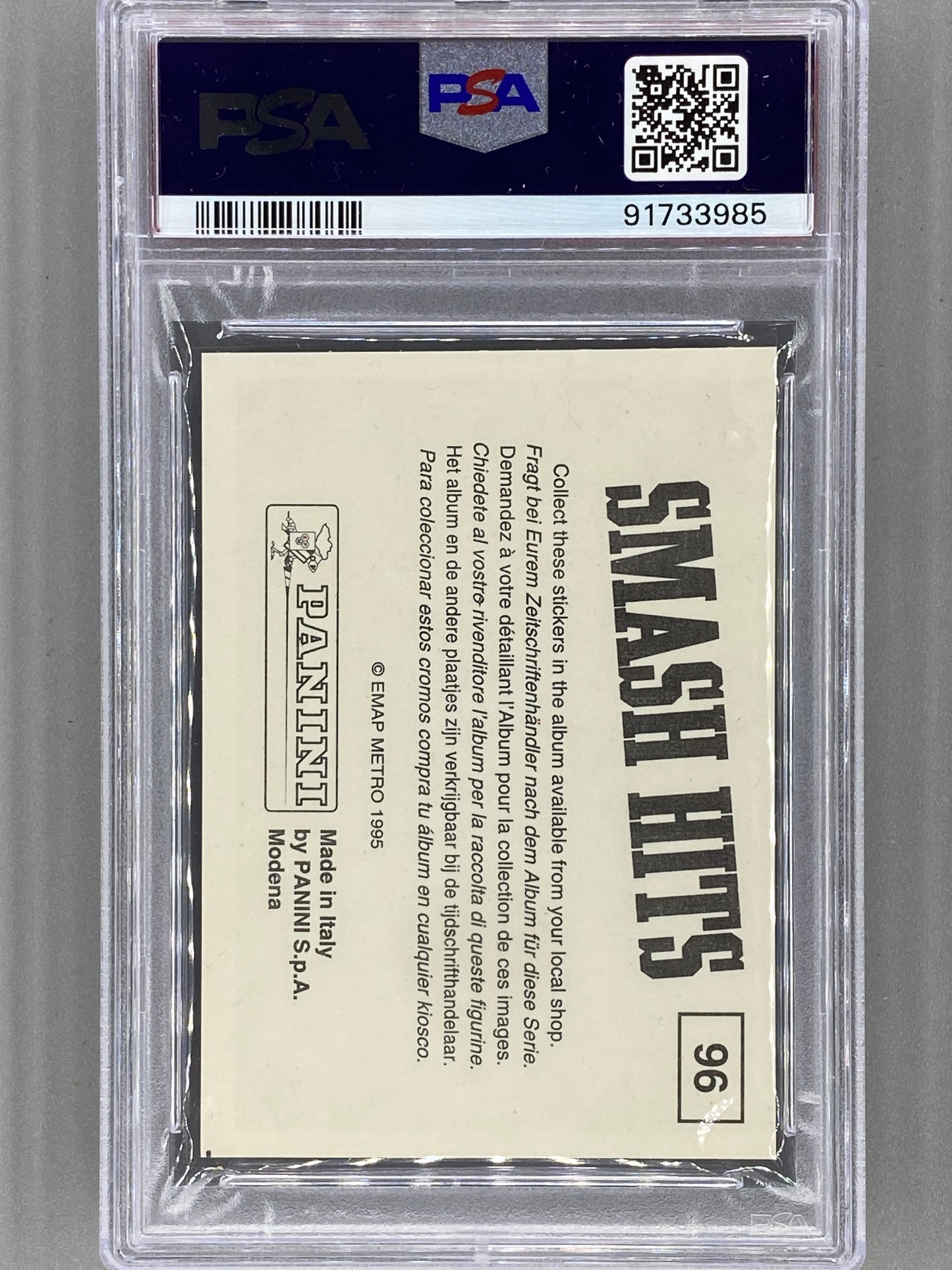 1995 Panini #96 Kurt Cobain Smash Hits Stickers PSA 8 Pop 10 (Music)