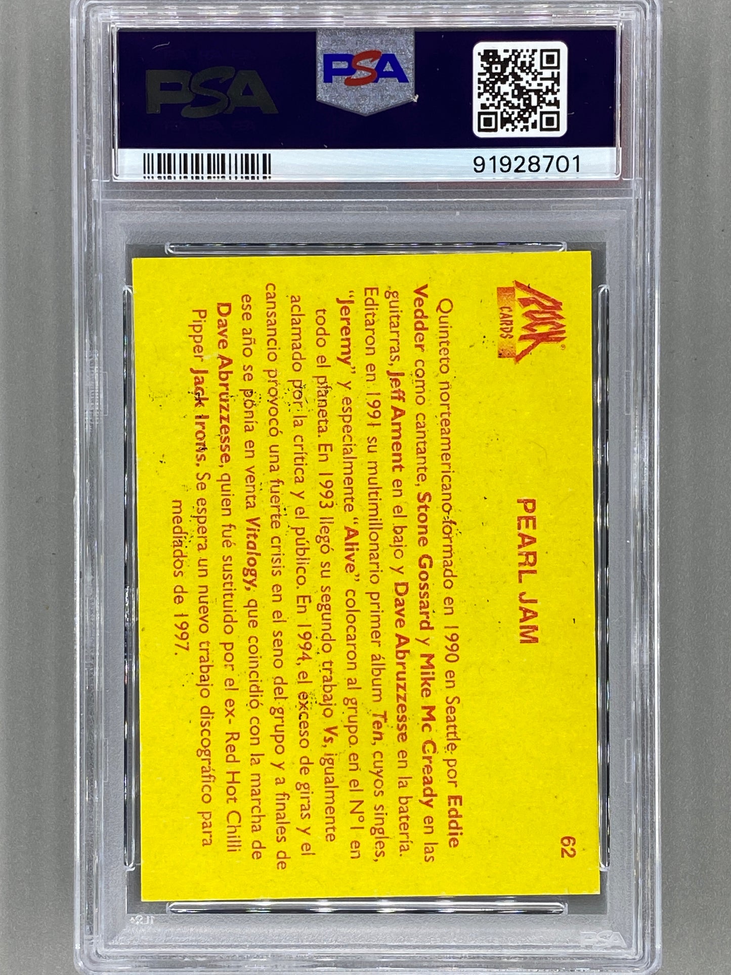 1997 Ultra Figus #62 Pearl Jam Rock Cards Nacional E Intl PSA 6 Pop 13 (Music)