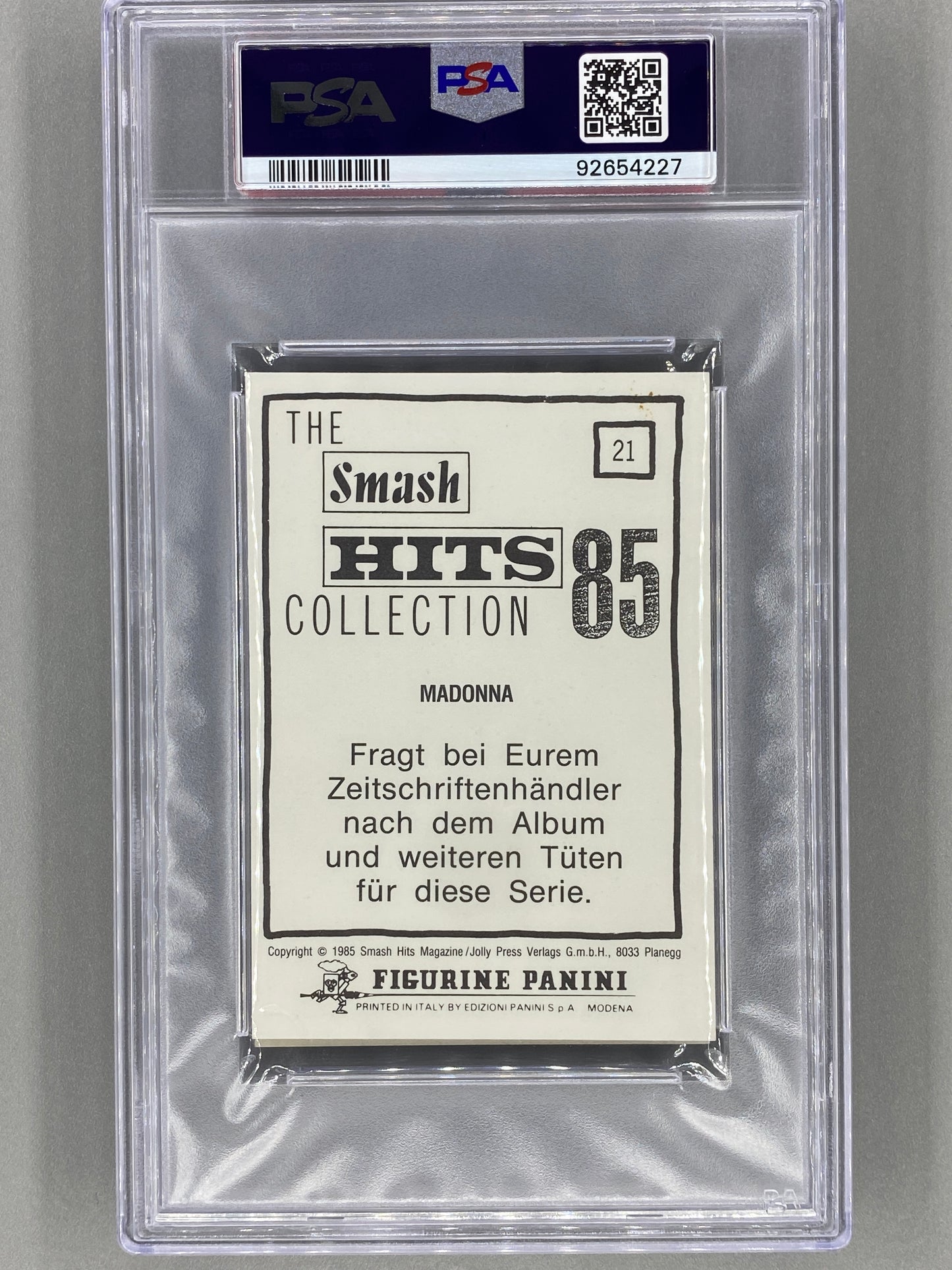 1985 Panini #21 Madonna (German) Smash Hits Collection PSA 6 - Pop 1 (Music)