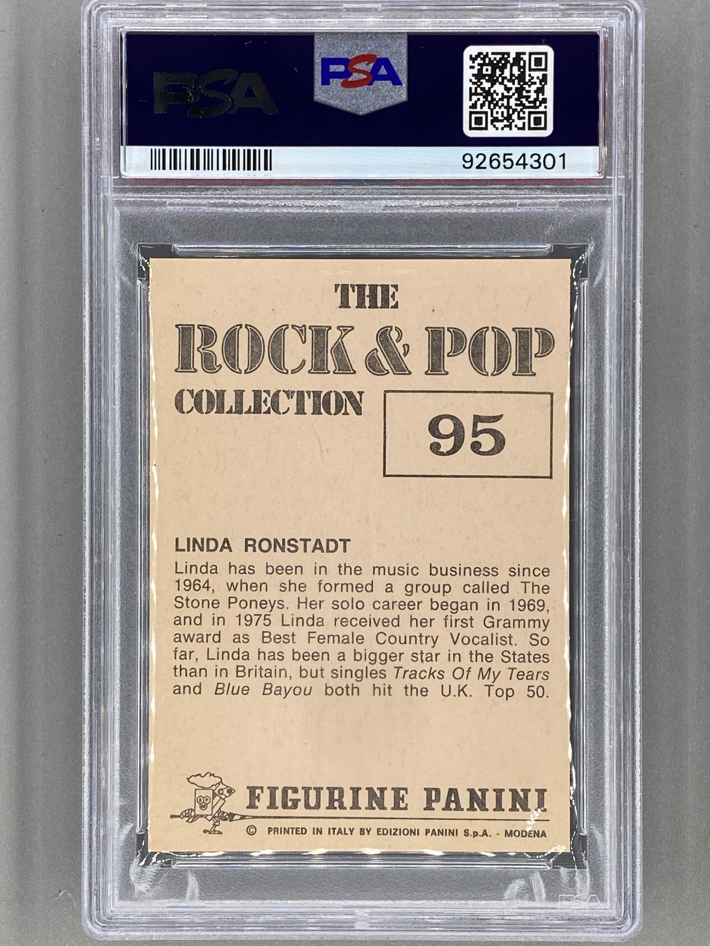 1980 Panini #95 Linda Ronstadt The Rock & Pop Collection PSA 7 Pop 3 (Music)