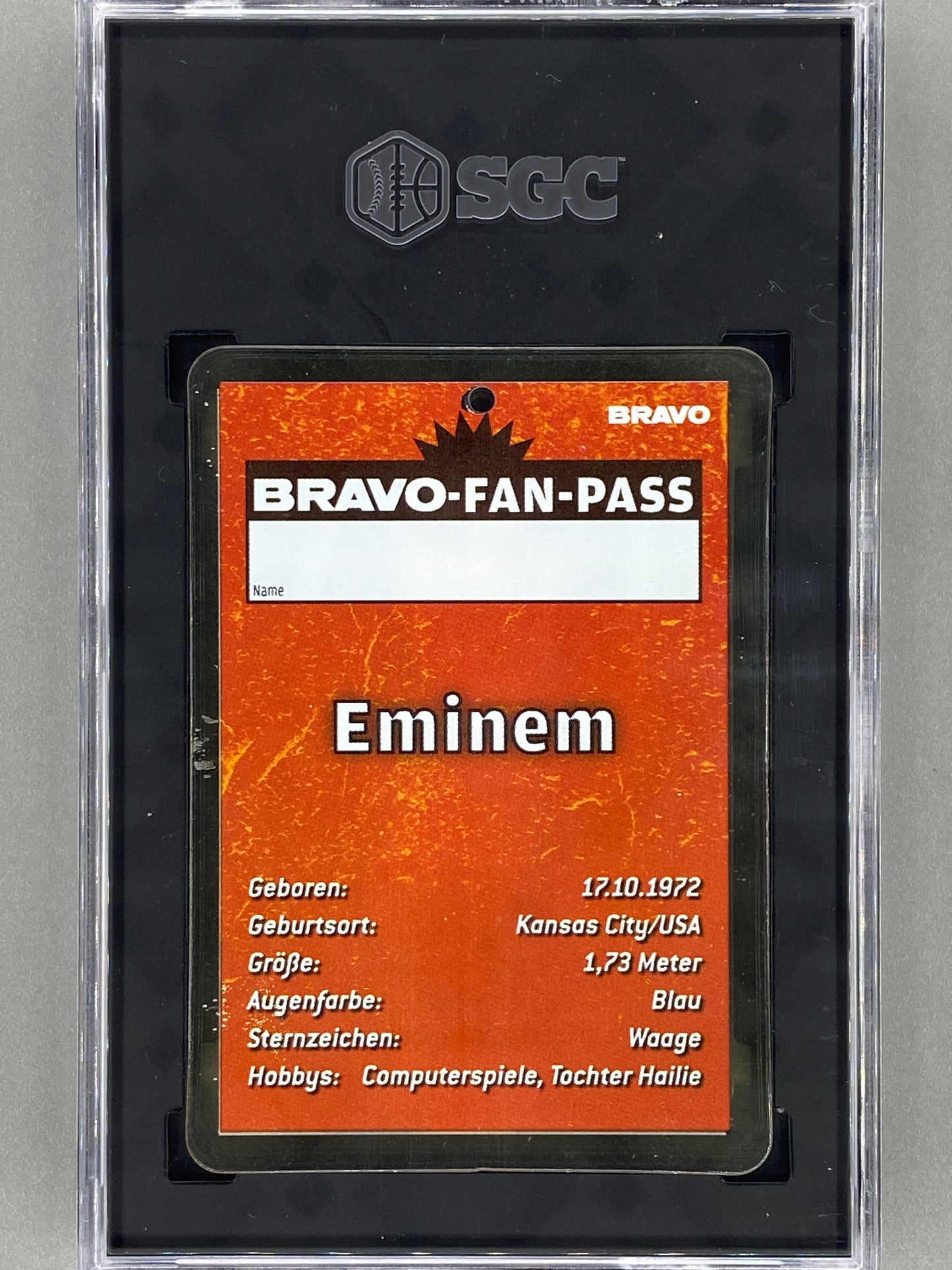 2007 Bravo NR 13 Eminem Fan Pass (German) SGC Authentic Pop 1 (Music)