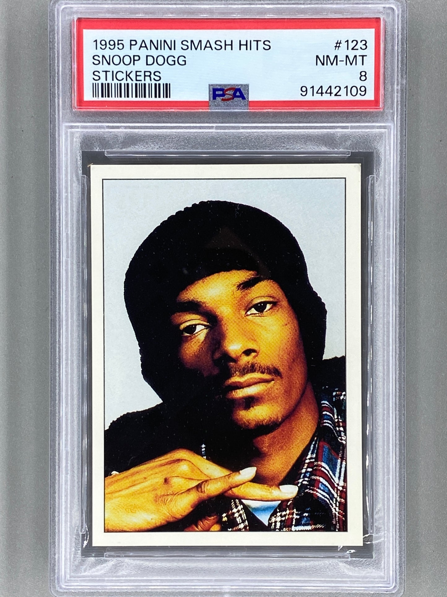 1995 Panini Smash Hits #123 Snoop Dogg Stickers PSA 8 Pop 61 (Music)