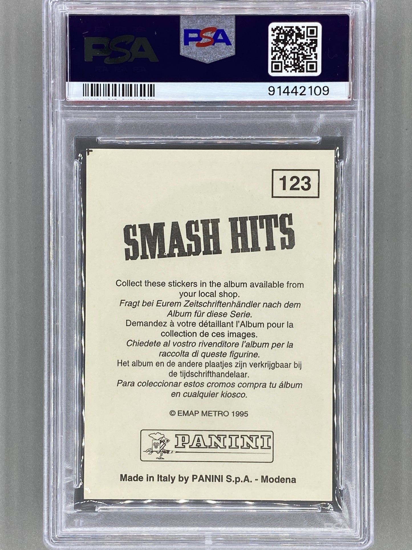 1995 Panini Smash Hits #123 Snoop Dogg Stickers PSA 8 Pop 61 (Music)