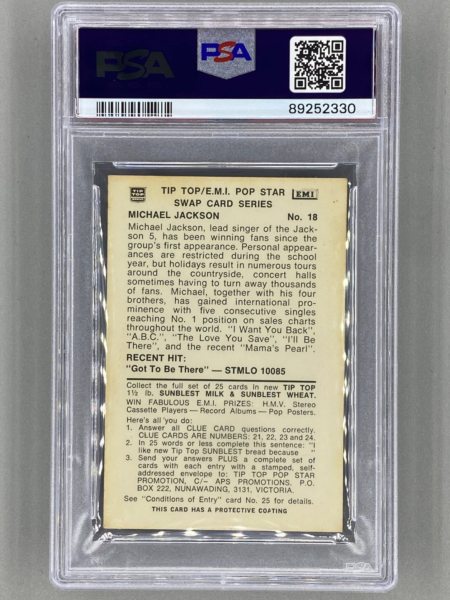 1972 Tip Top EMI #18 Michael Jackson Pop Stars Series 2 PSA 2 - Pop 1 (Music)