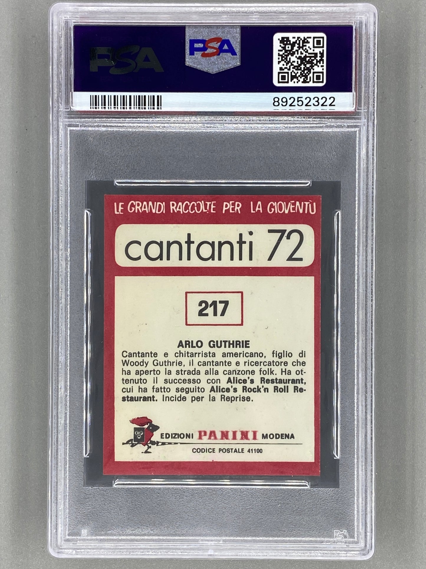 1972 Panini #217 Arlo Guthrie Cantanti 72 PSA 6 - Pop 1 (Music)