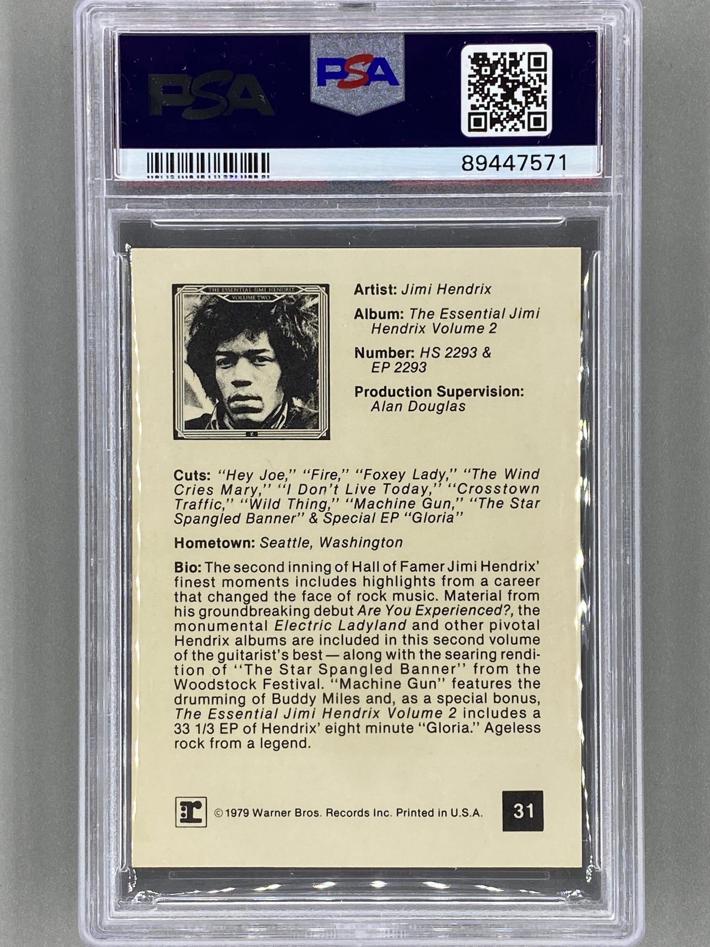 1979 Warner Brothers Records #31 Jimi Hendrix PSA 6 Pop 5 (Music)