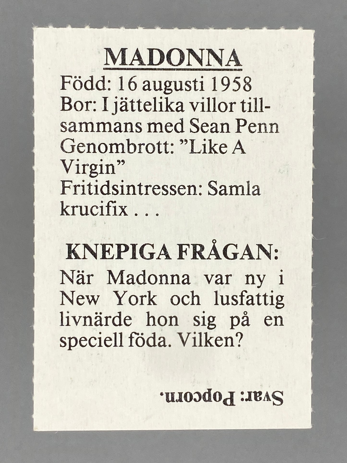 1985 Frida Madonna Magazine Insert (Sweden) (Music)