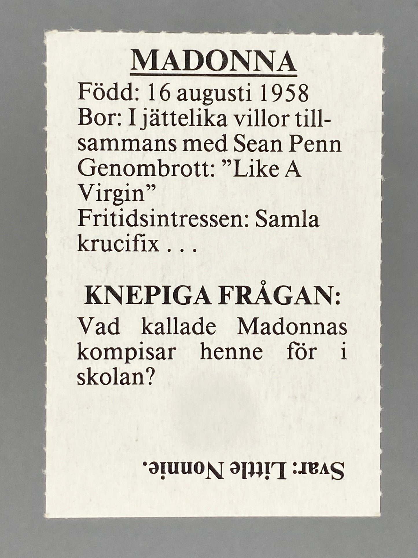 1985 Frida Madonna Magazine Insert (Sweden) (Music)