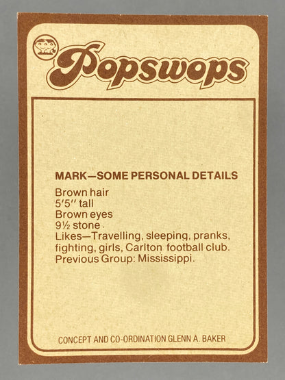 1977 Scanlens Popswops #30 AC/DC Mark Evans (Australia) (Music)