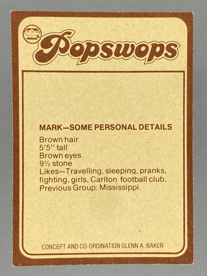 1977 Scanlens Popswops #30 AC/DC Mark Evans (Australia) (Music)