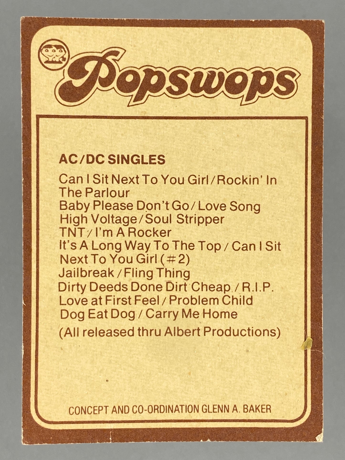 1977 Scanlens Popswops #26 AC/DC The Old Days (Australia) (Music)